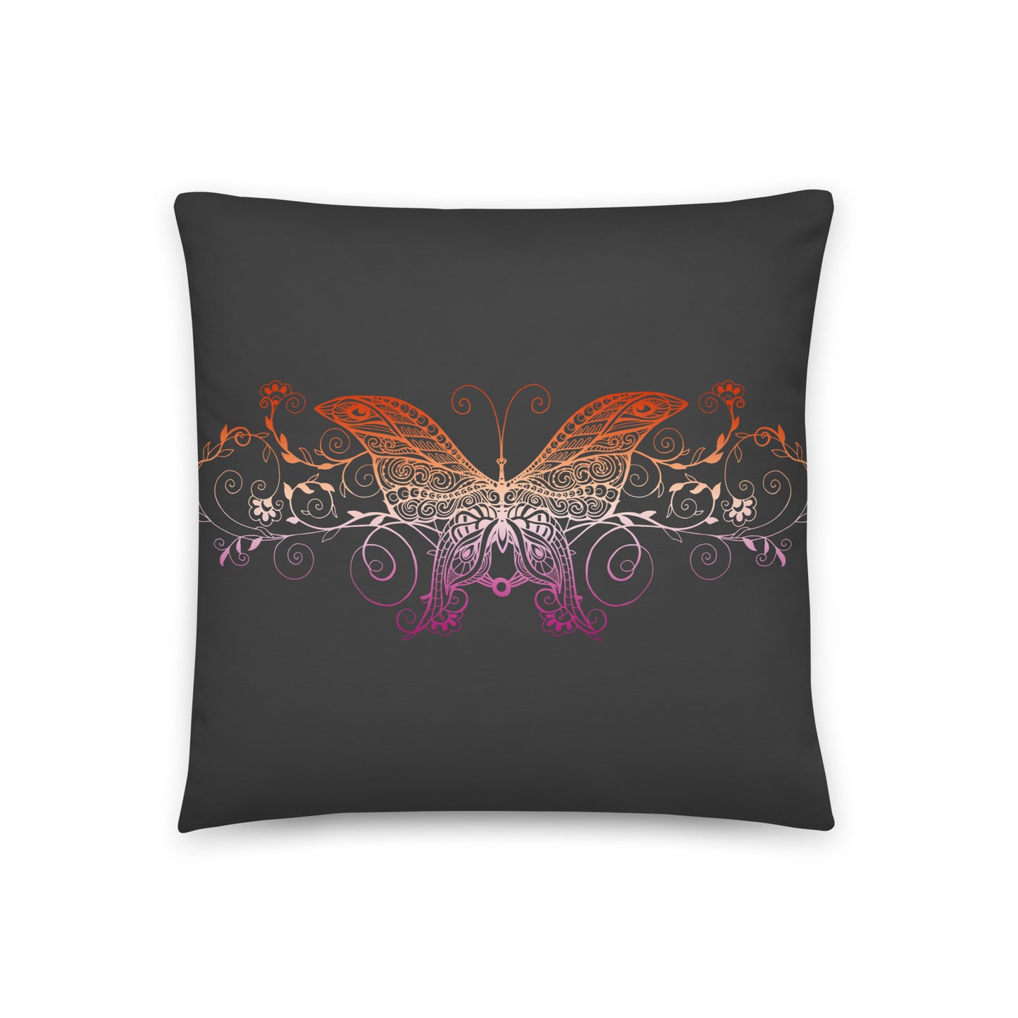 Lesbian Pride Ombre Butterfly Throw Pillow 18″×18″ Lesbian Dark Grey all-over-print-basic-pillow-18x18-front-655132820cfd4