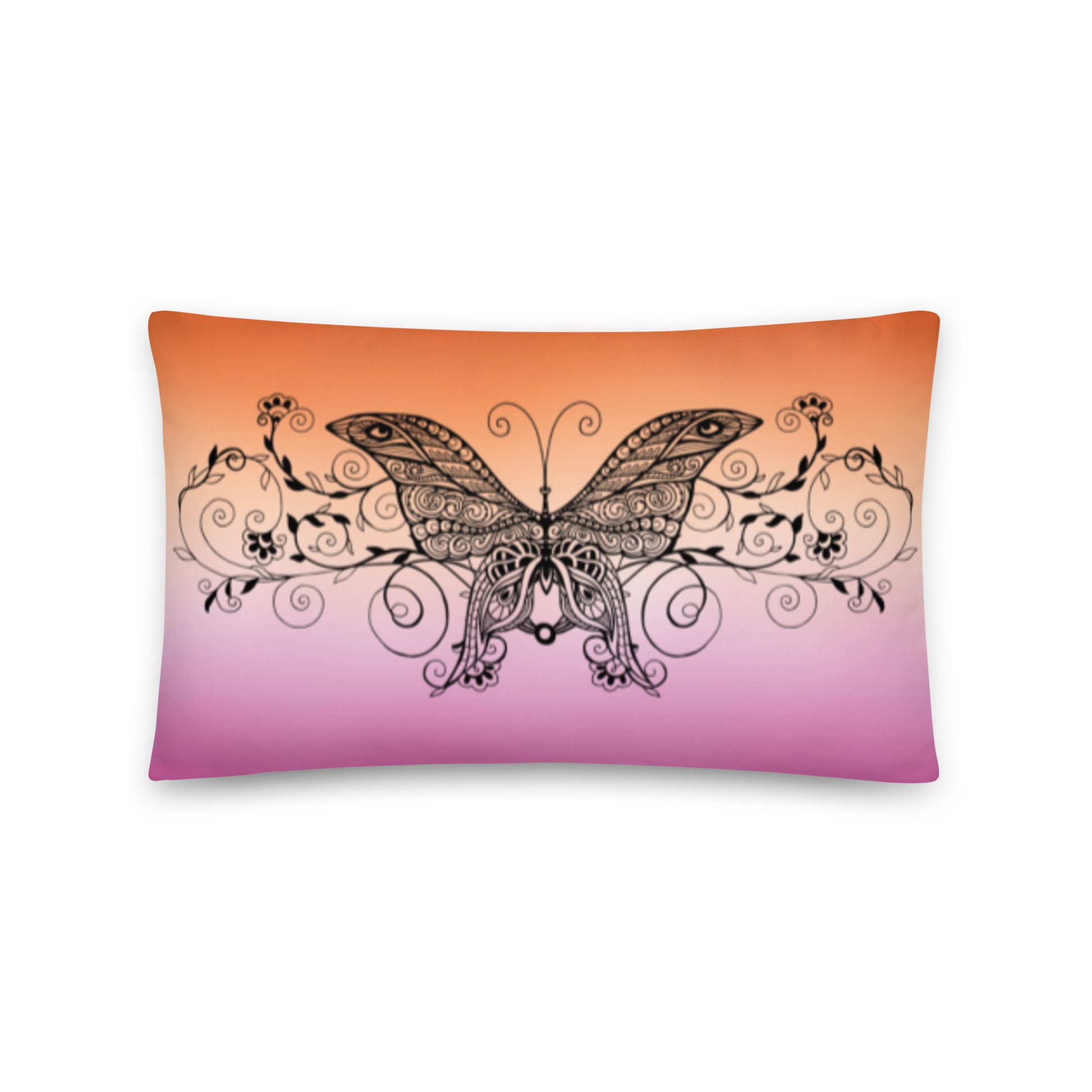 Lesbian Pride Butterfly Print Throw Pillow 20″×12″ Lesbian Multi all-over-print-basic-pillow-20x12-front-6551323205208