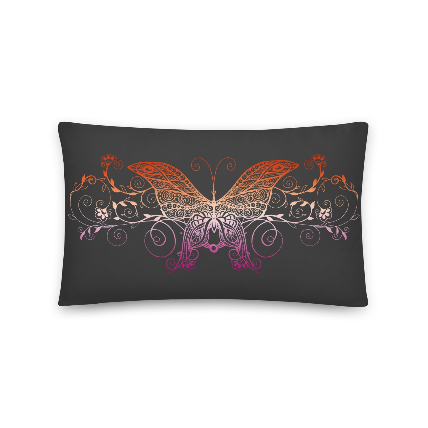 Lesbian Pride Ombre Butterfly Throw Pillow 20″×12″ Lesbian Dark Grey all-over-print-basic-pillow-20x12-front-655132820d0ed