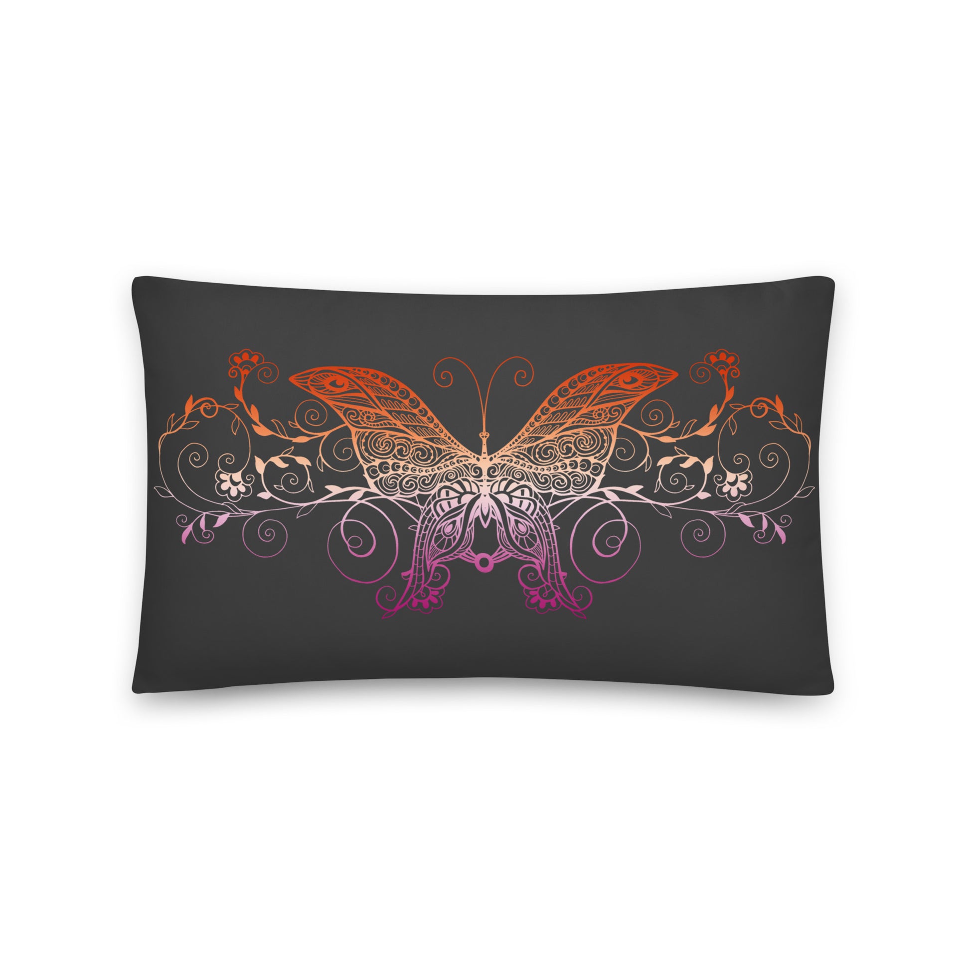 Lesbian Pride Ombre Butterfly Throw Pillow 20″×12″ Lesbian Dark Grey all-over-print-basic-pillow-20x12-front-655132820d0ed