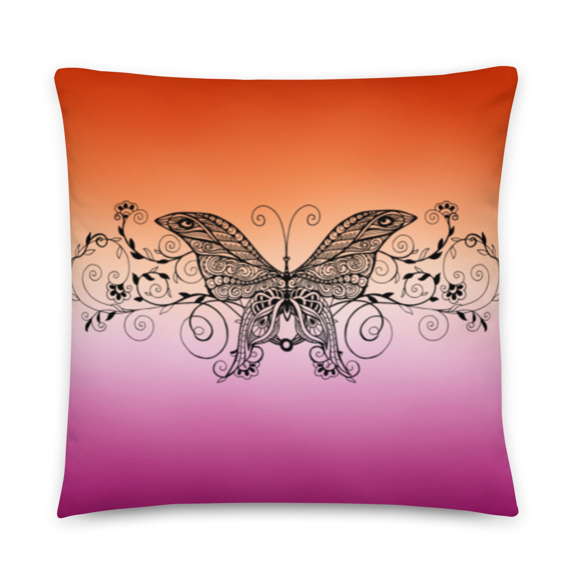 Lesbian Pride Butterfly Print Throw Pillow 22″×22″ Lesbian Multi all-over-print-basic-pillow-22x22-front-65513232044a7