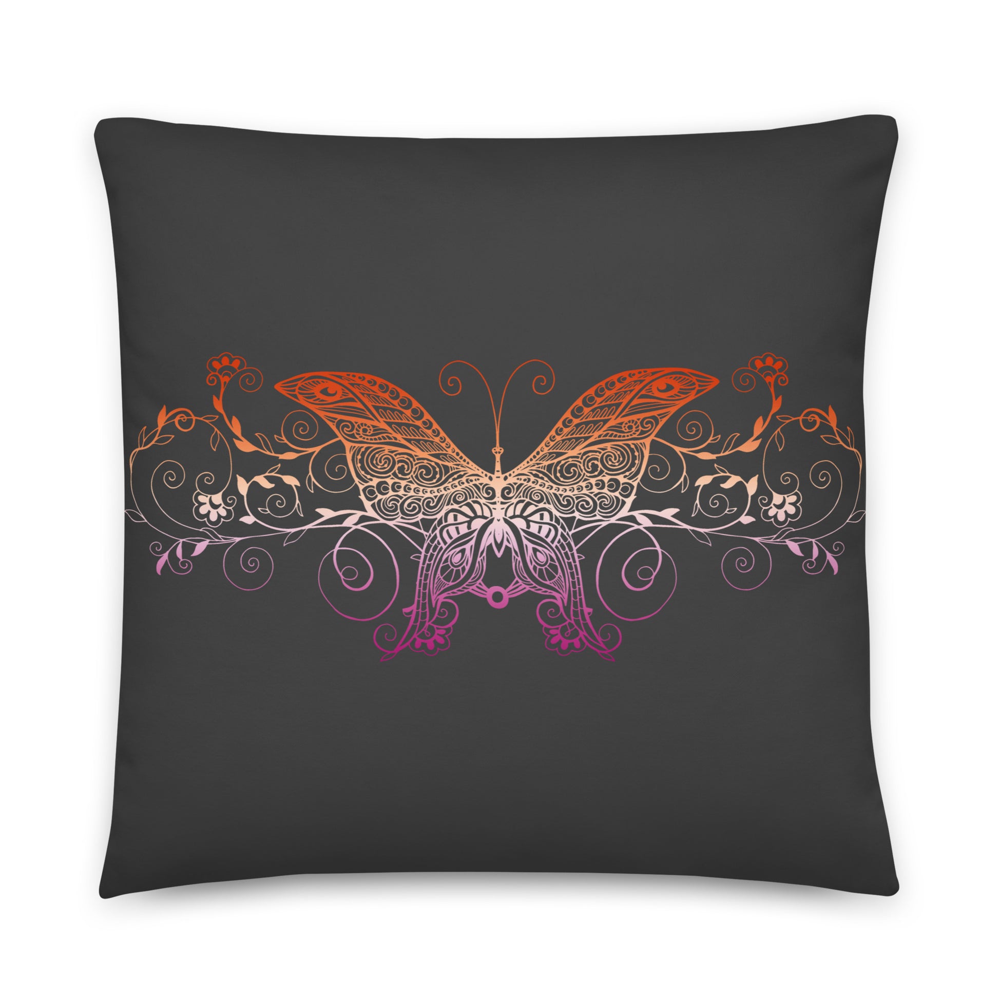 Lesbian Pride Ombre Butterfly Throw Pillow 22″×22″ Lesbian Dark Grey all-over-print-basic-pillow-22x22-front-655132820ba80