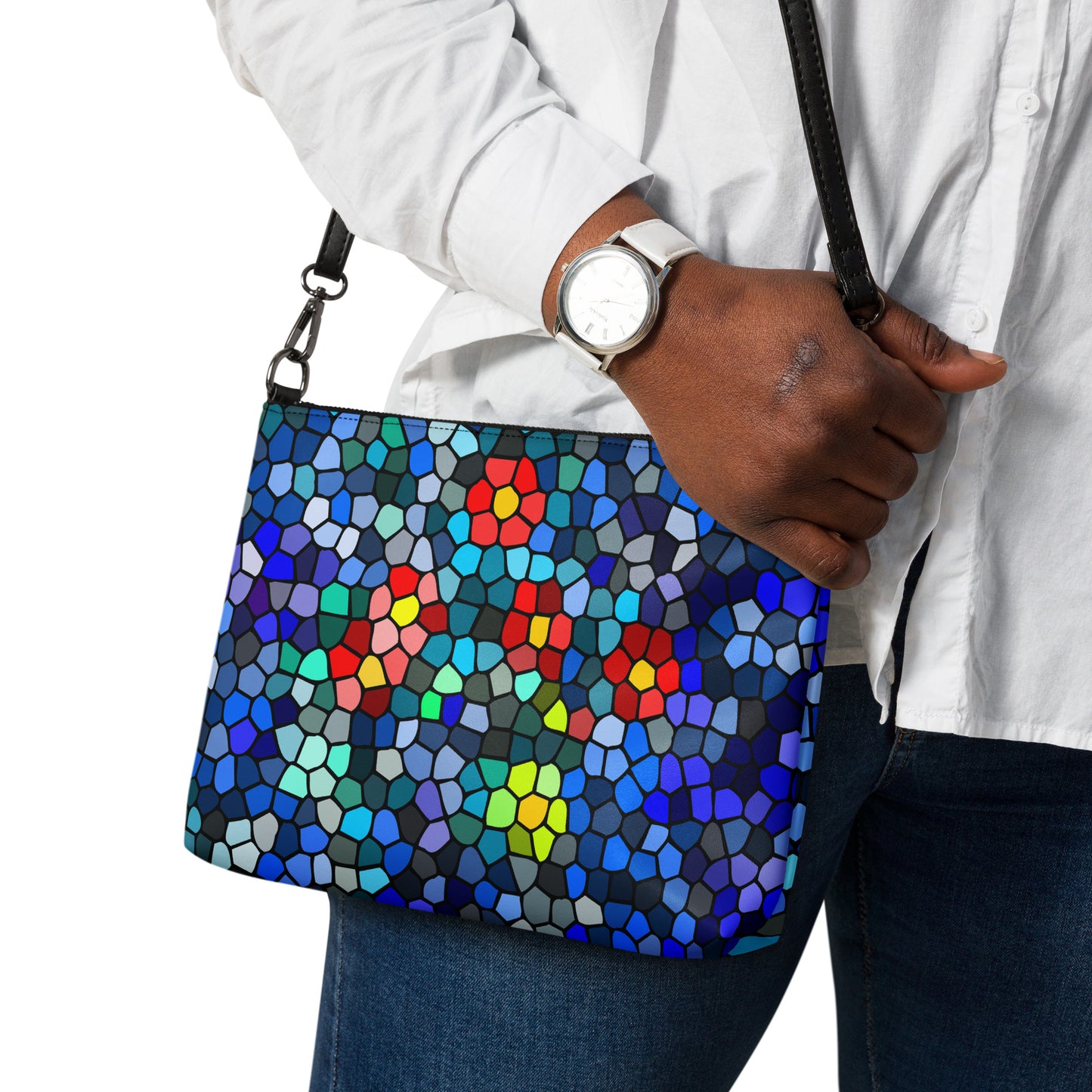 Abstract Stained Glass Petals Handbag all-over-print-crossbody-bag-black-back-668d8f54f4211