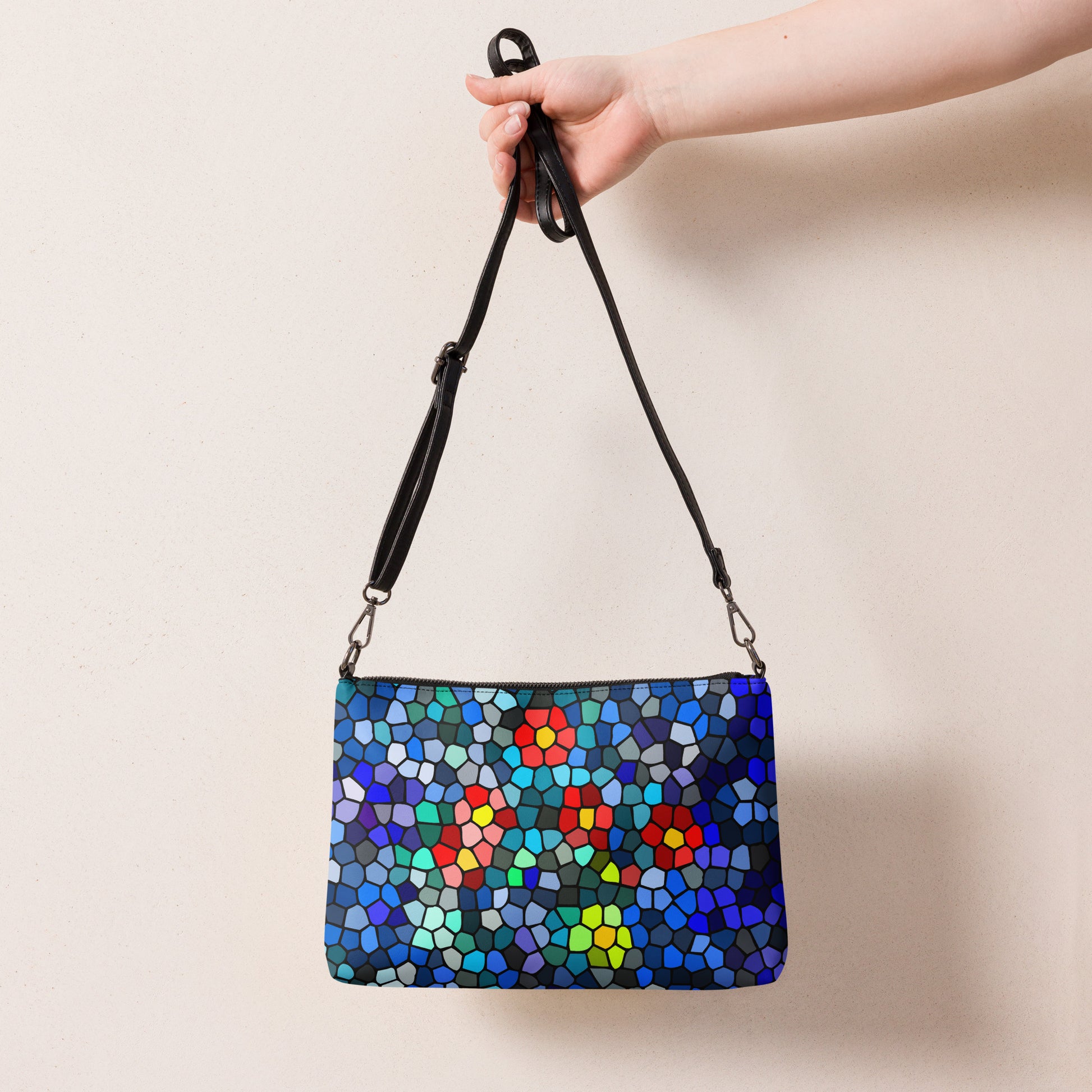 Abstract Stained Glass Petals Handbag all-over-print-crossbody-bag-black-back-668d8f550012e