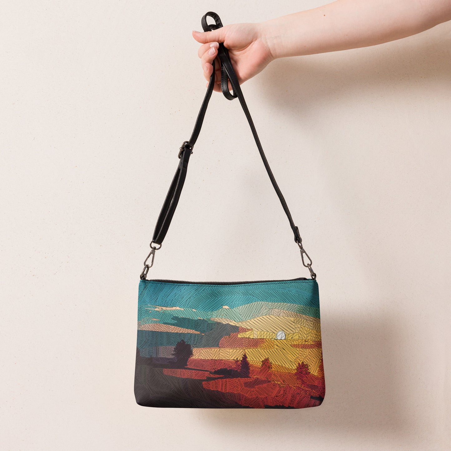 Southwest Sunset Purse Handbag all-over-print-crossbody-bag-black-back-668d956343719