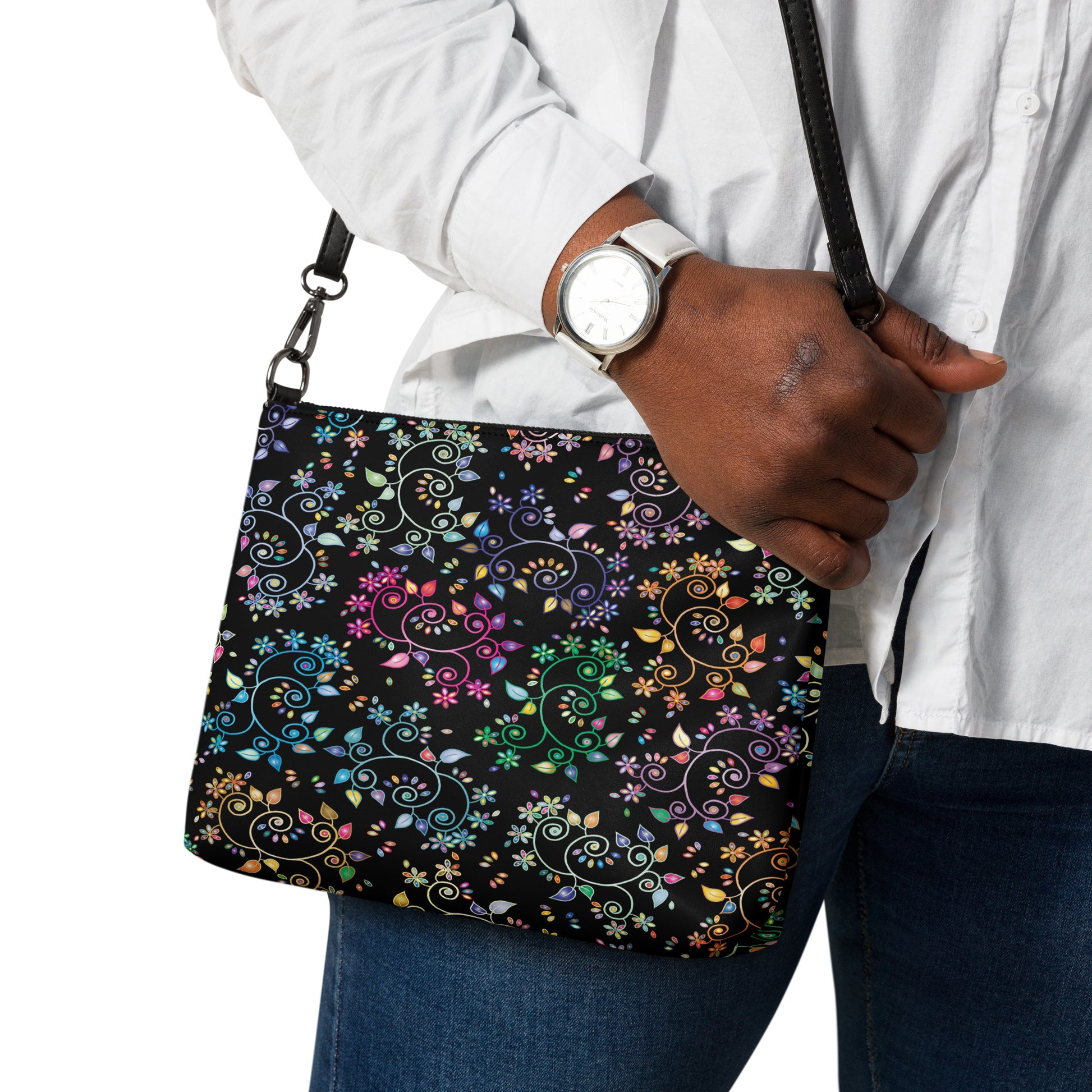 Bright Florals at Night Purse Handbag all-over-print-crossbody-bag-black-back-668d967e7ce29