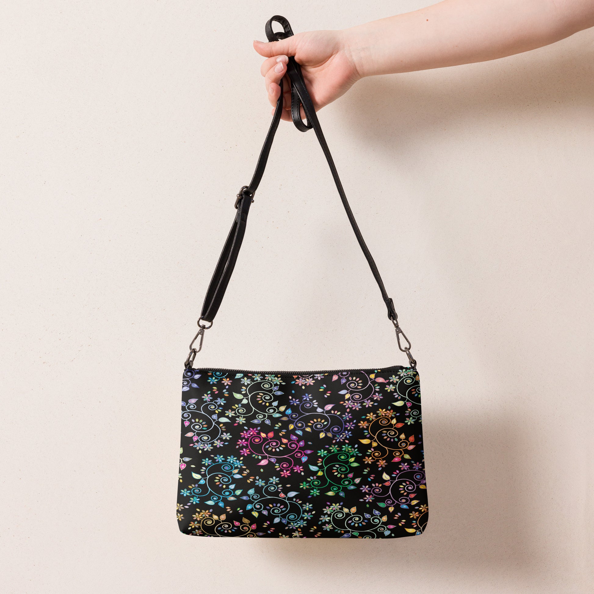 Bright Florals at Night Purse Handbag all-over-print-crossbody-bag-black-back-668d967e7cfa1