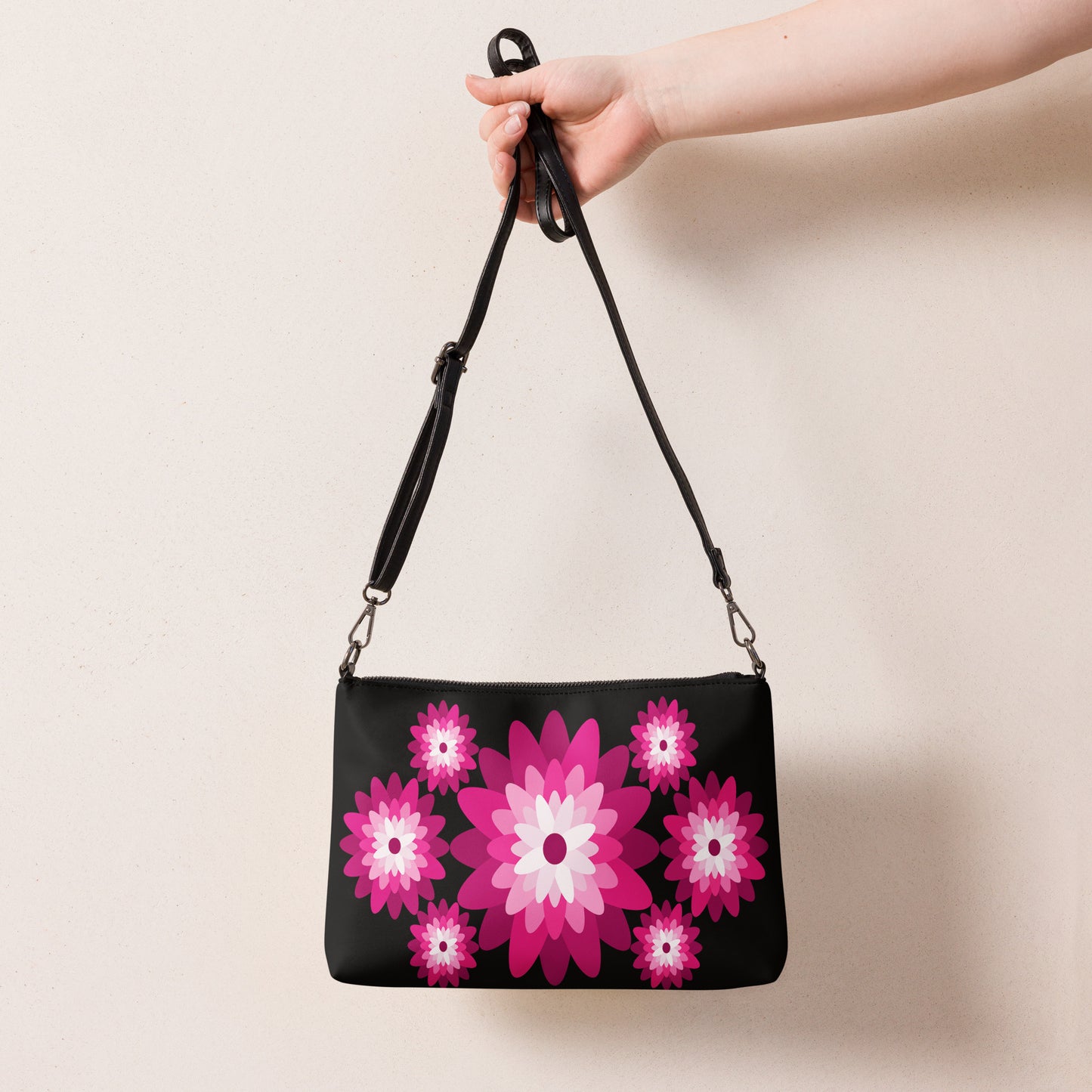 Pink Blooms at Midnight Purse Handbag all-over-print-crossbody-bag-black-back-668d96d4f3d51