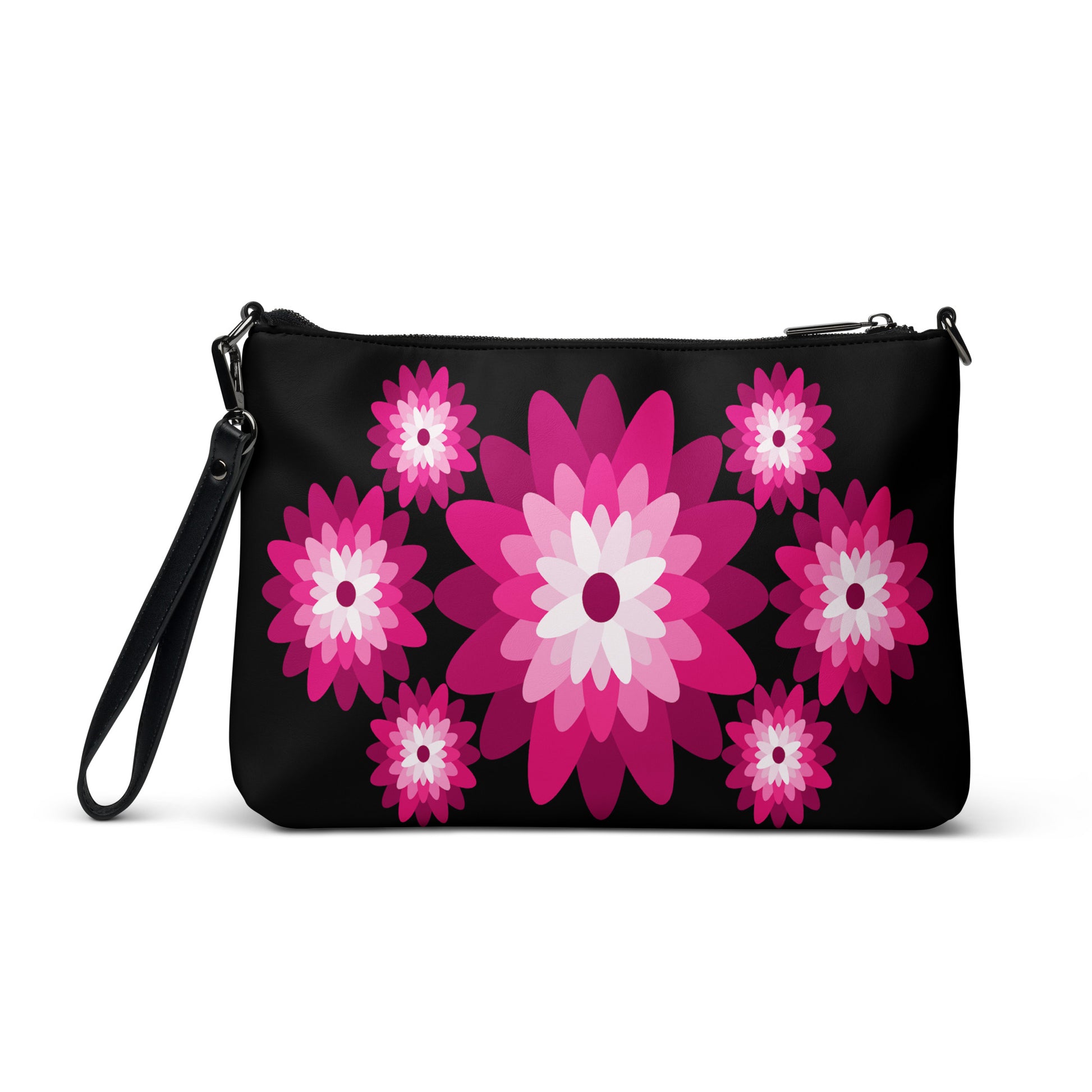 Pink Blooms at Midnight Purse Handbag all-over-print-crossbody-bag-black-back-668d96d500070