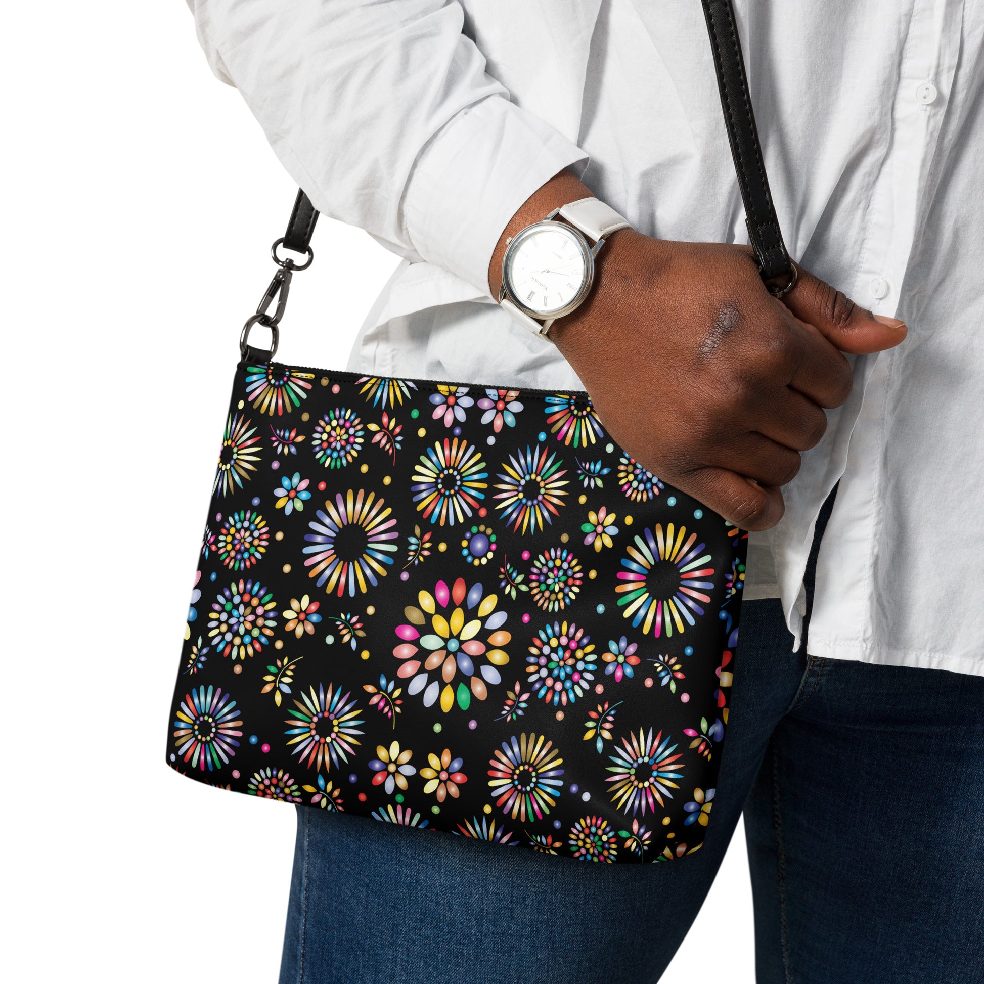 Rainbow Floral Purse Handbag all-over-print-crossbody-bag-black-back-668d97fe25b7c