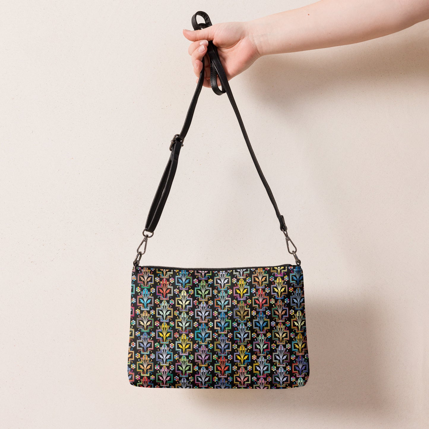 Colorful Floral Art Deco Purse Handbag all-over-print-crossbody-bag-black-back-668d9d218784a