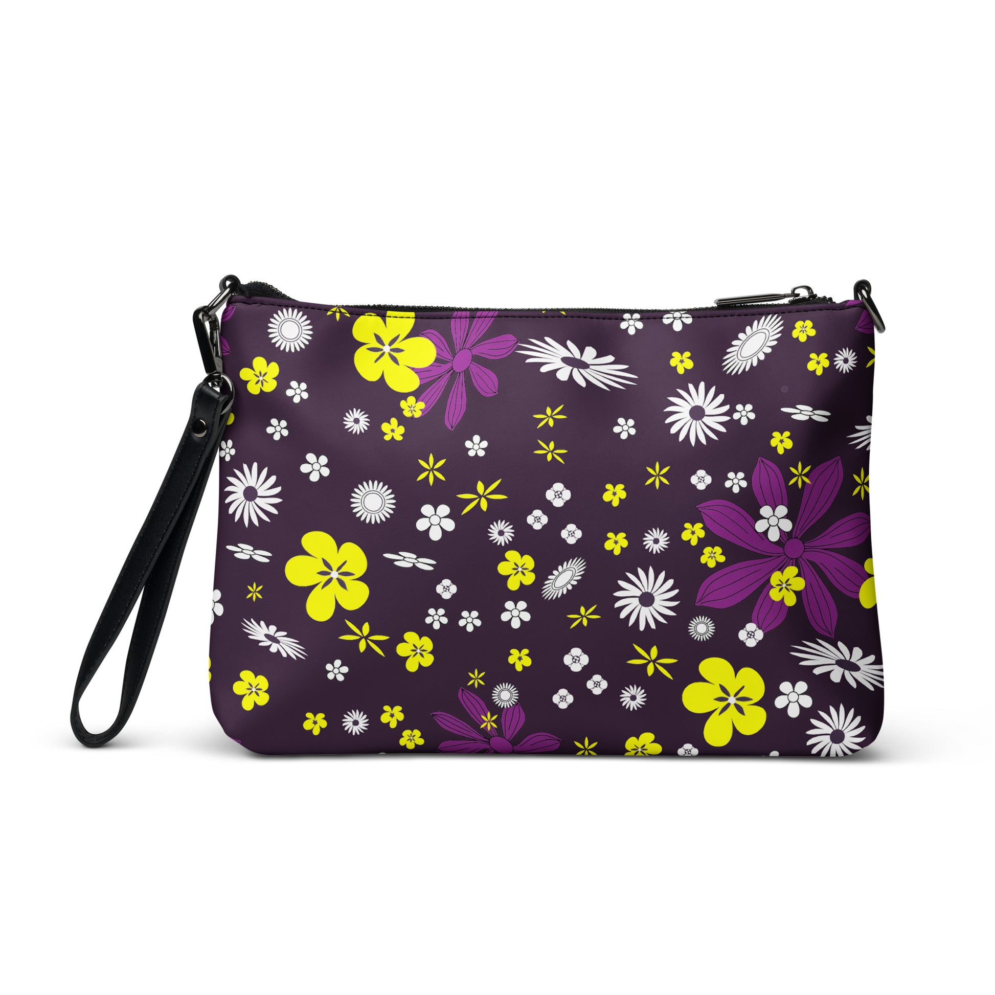 Purple and Yellow Floral Purse Handbag all-over-print-crossbody-bag-black-back-668d9d6d2523b