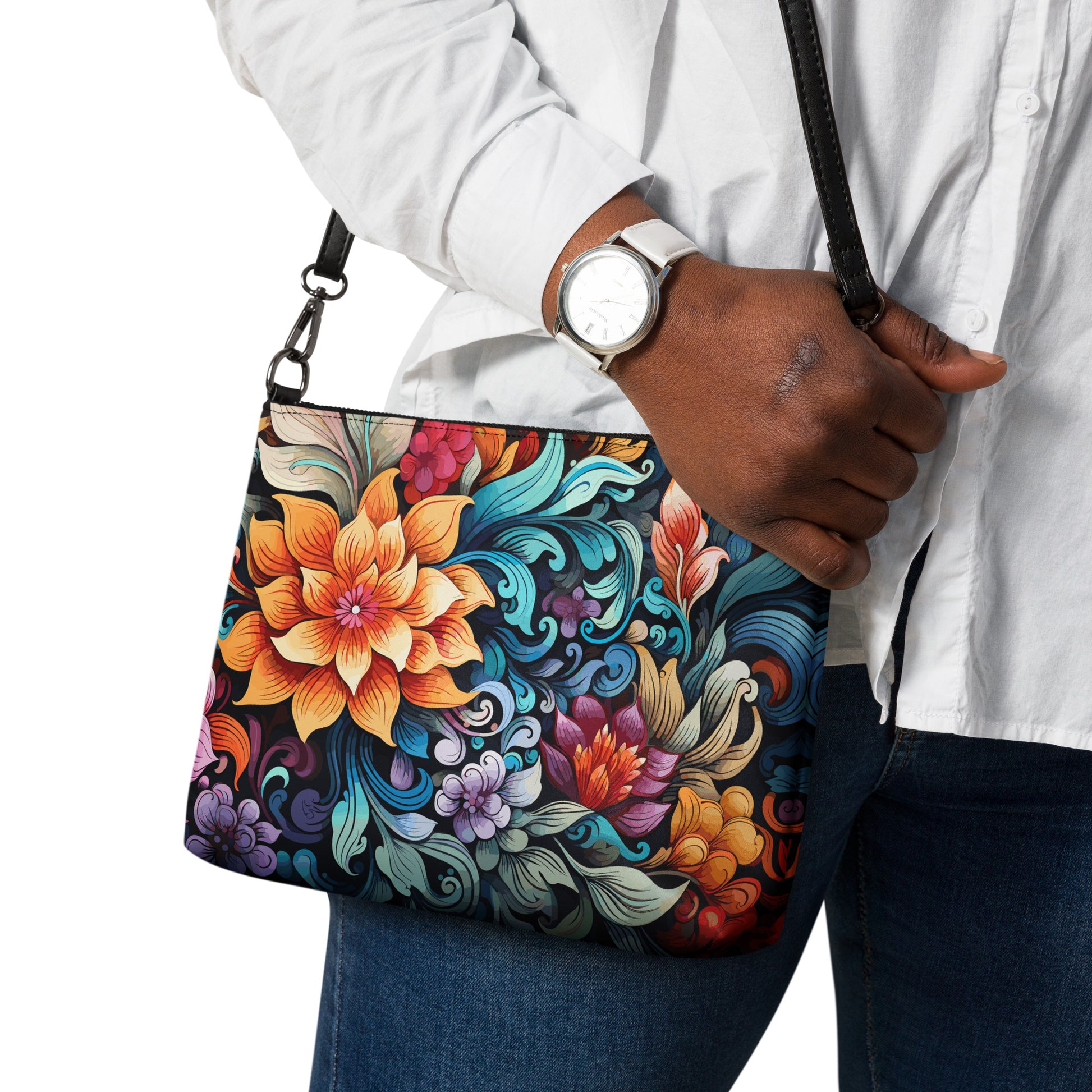 Modern Floral Purse Handbag all-over-print-crossbody-bag-black-back-668d9e6d506e3