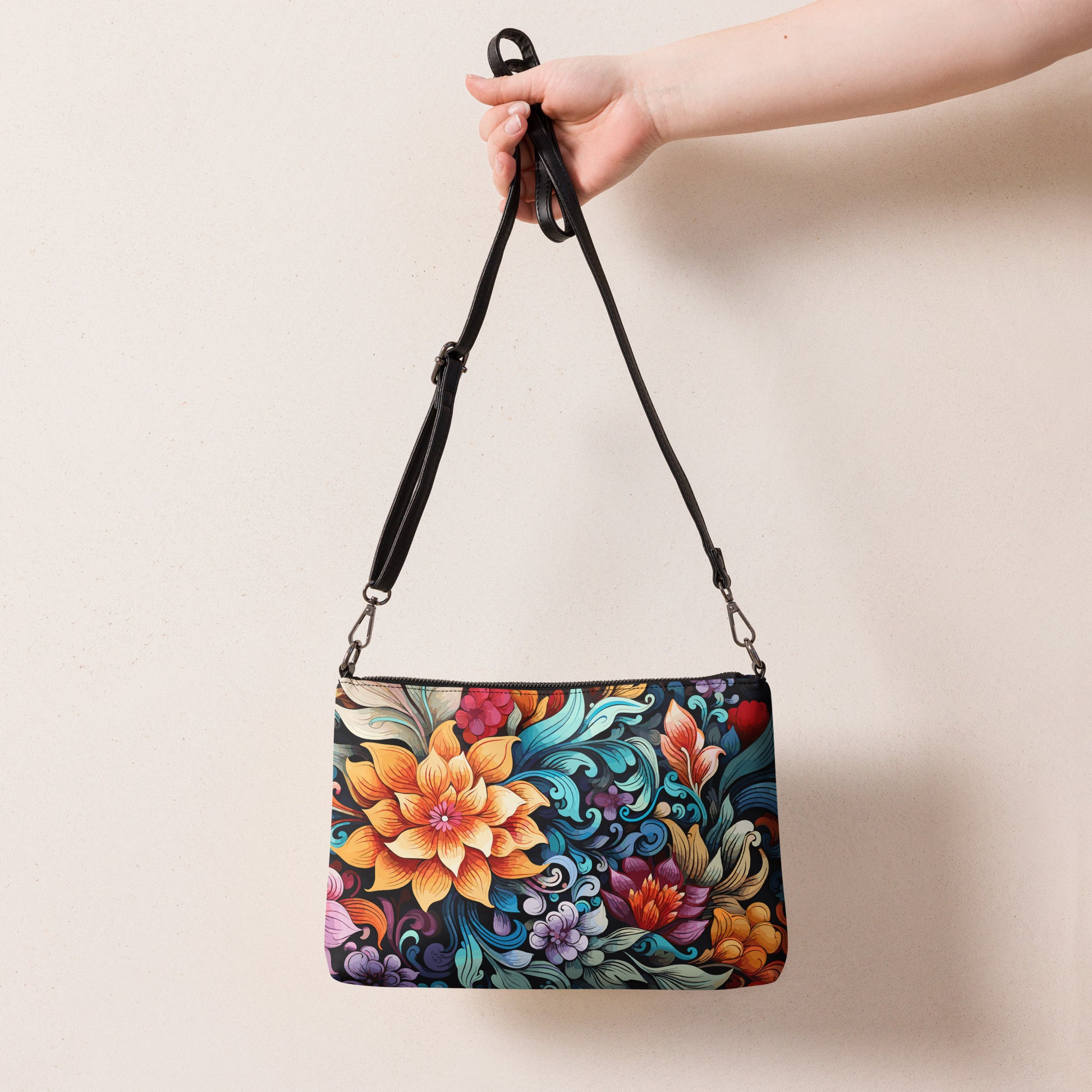 Modern Floral Purse Handbag all-over-print-crossbody-bag-black-back-668d9e6d50856