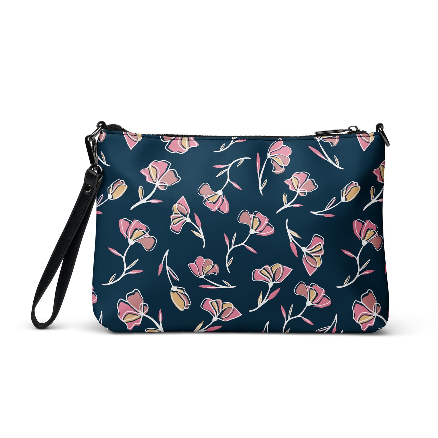 Blue and Pink Mod Flowers Purse Handbag all-over-print-crossbody-bag-black-back-668d9eb8ab1b9