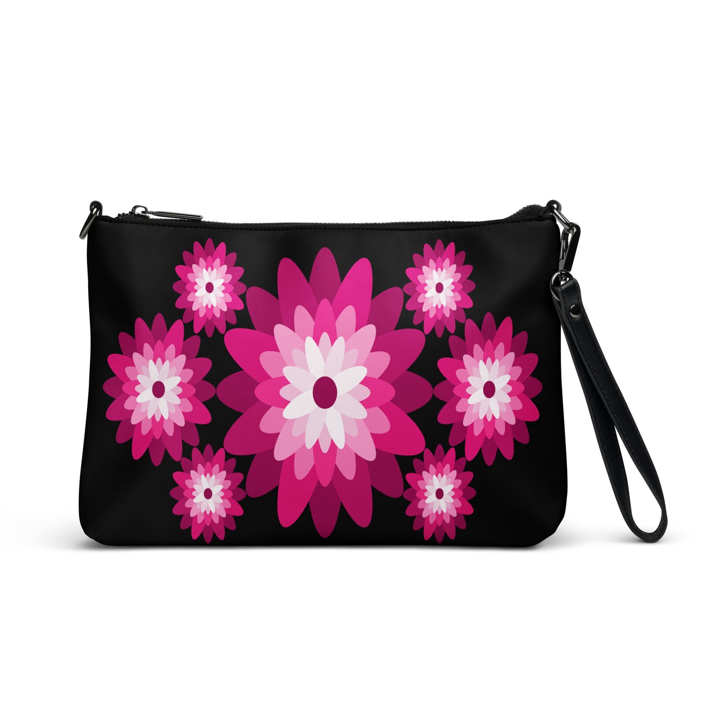 Pink Blooms at Midnight Purse Handbag Default Title all-over-print-crossbody-bag-black-front-668d96d4f1082