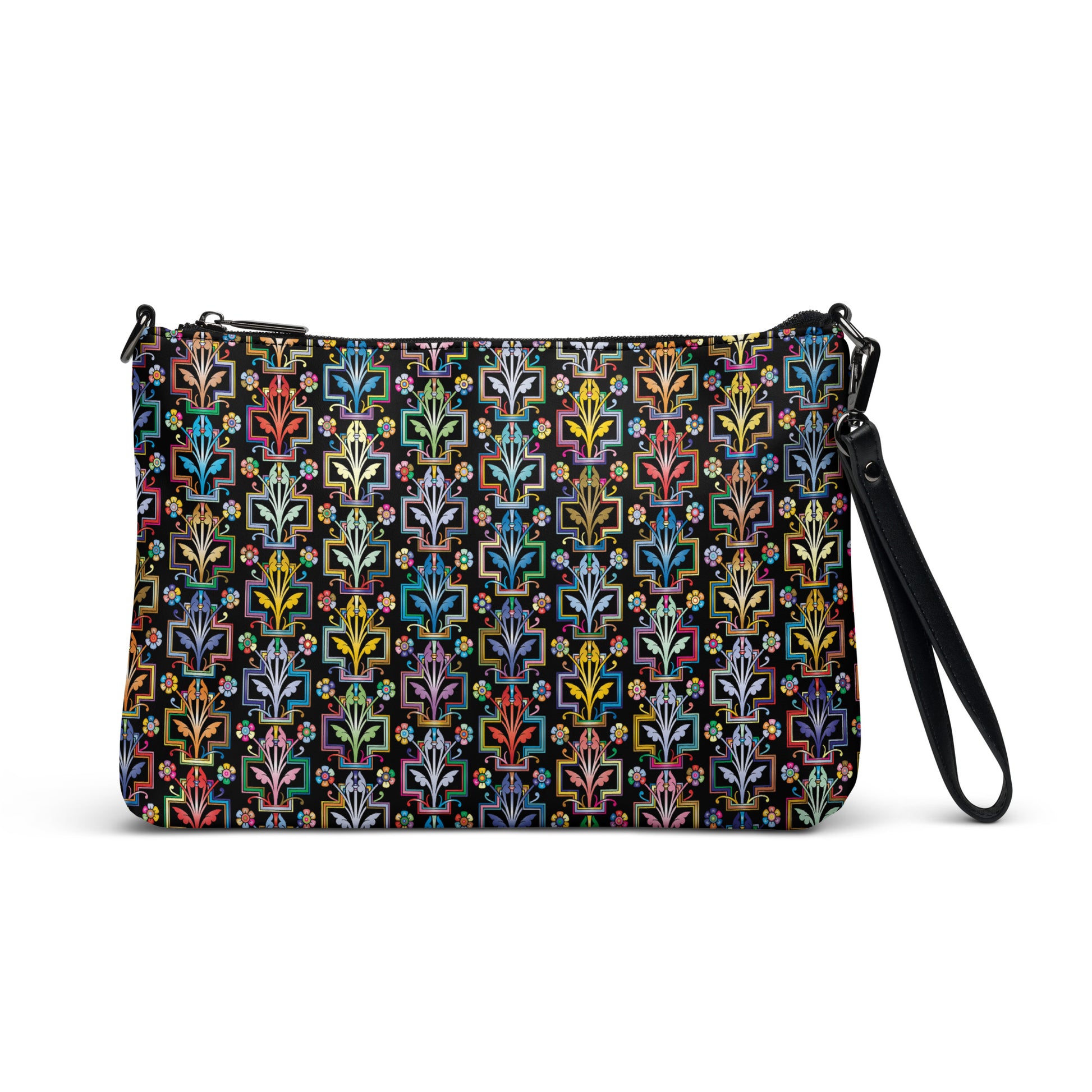 Colorful Floral Art Deco Purse Handbag Default Title all-over-print-crossbody-bag-black-front-668d9d2184926