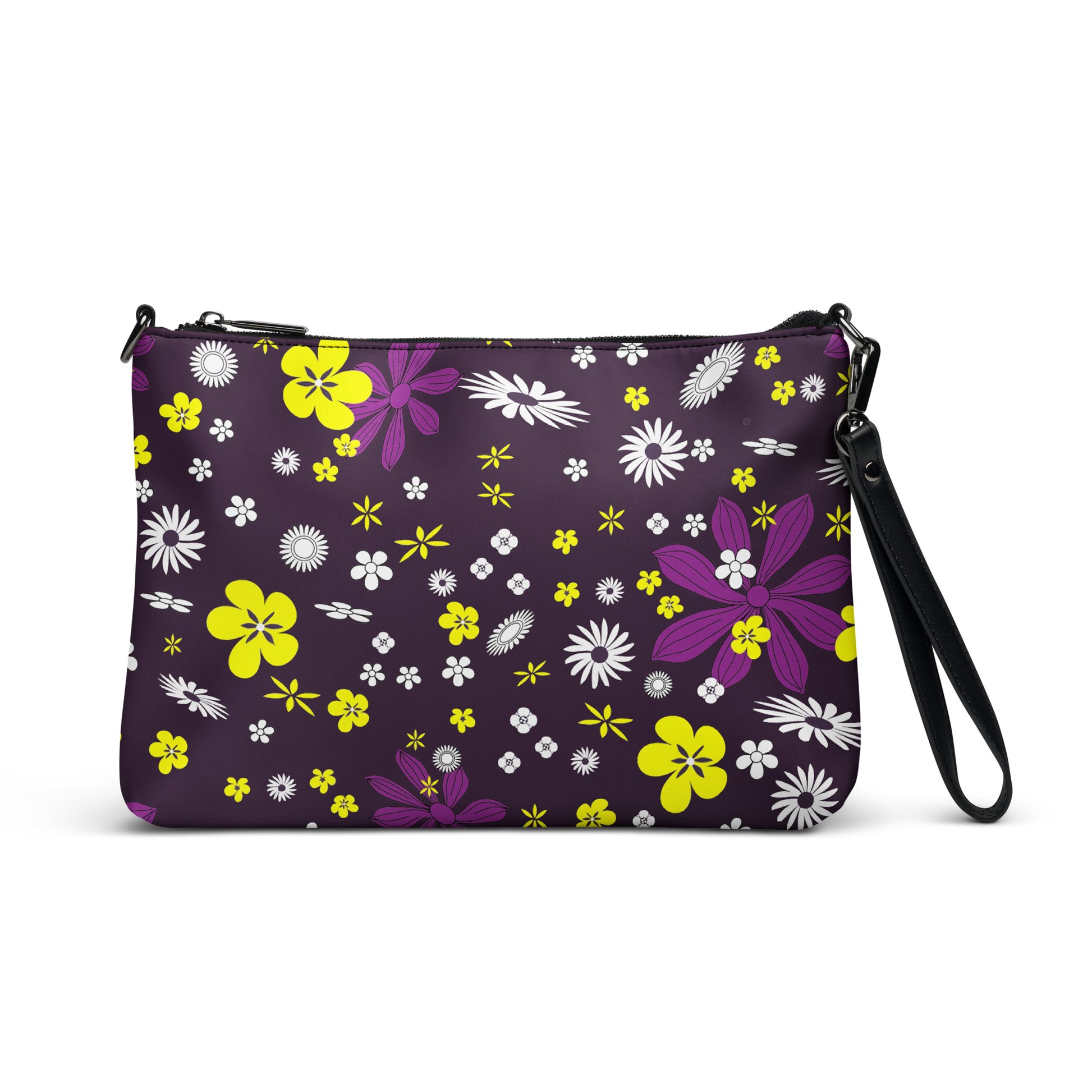 Purple and Yellow Floral Purse Handbag Default Title all-over-print-crossbody-bag-black-front-668d9d6d22d2c