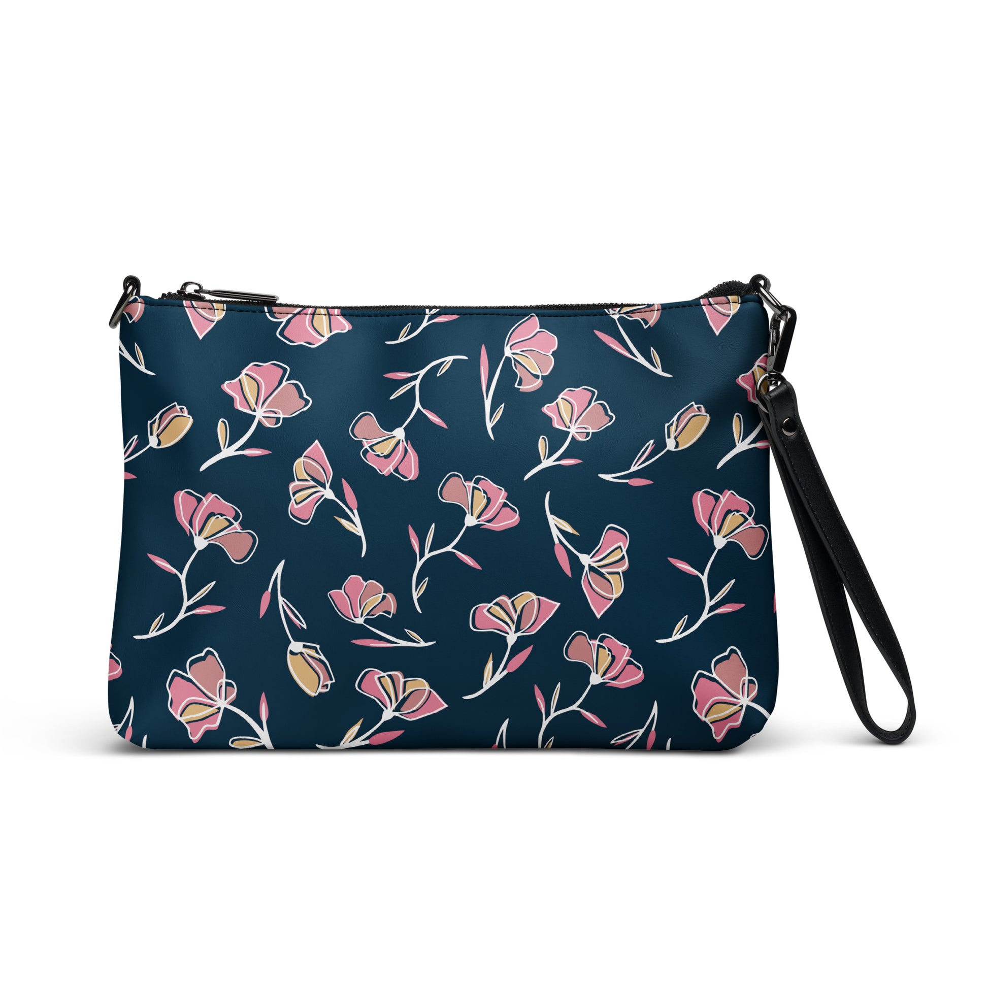 Blue and Pink Mod Flowers Purse Handbag Default Title all-over-print-crossbody-bag-black-front-668d9eb8a9d0e