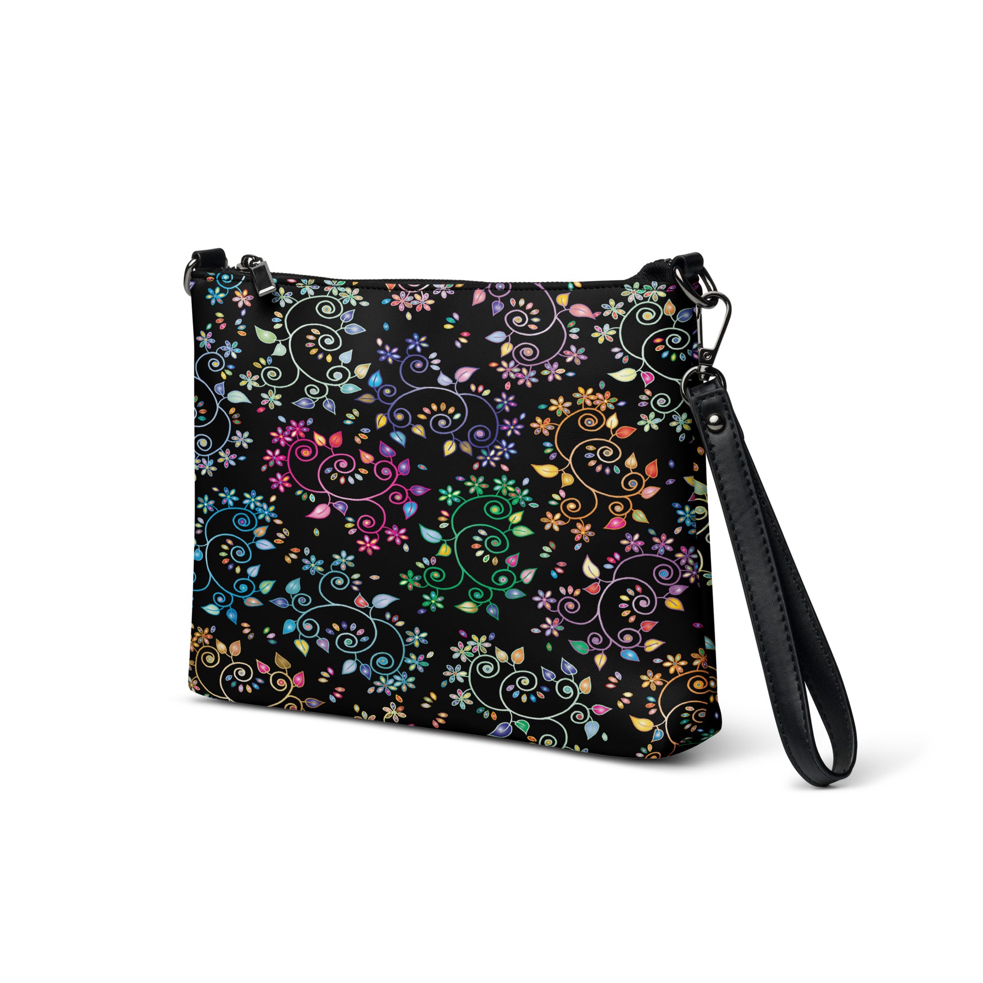 Bright Florals at Night Purse Handbag all-over-print-crossbody-bag-black-left-front-668d967e7d25b