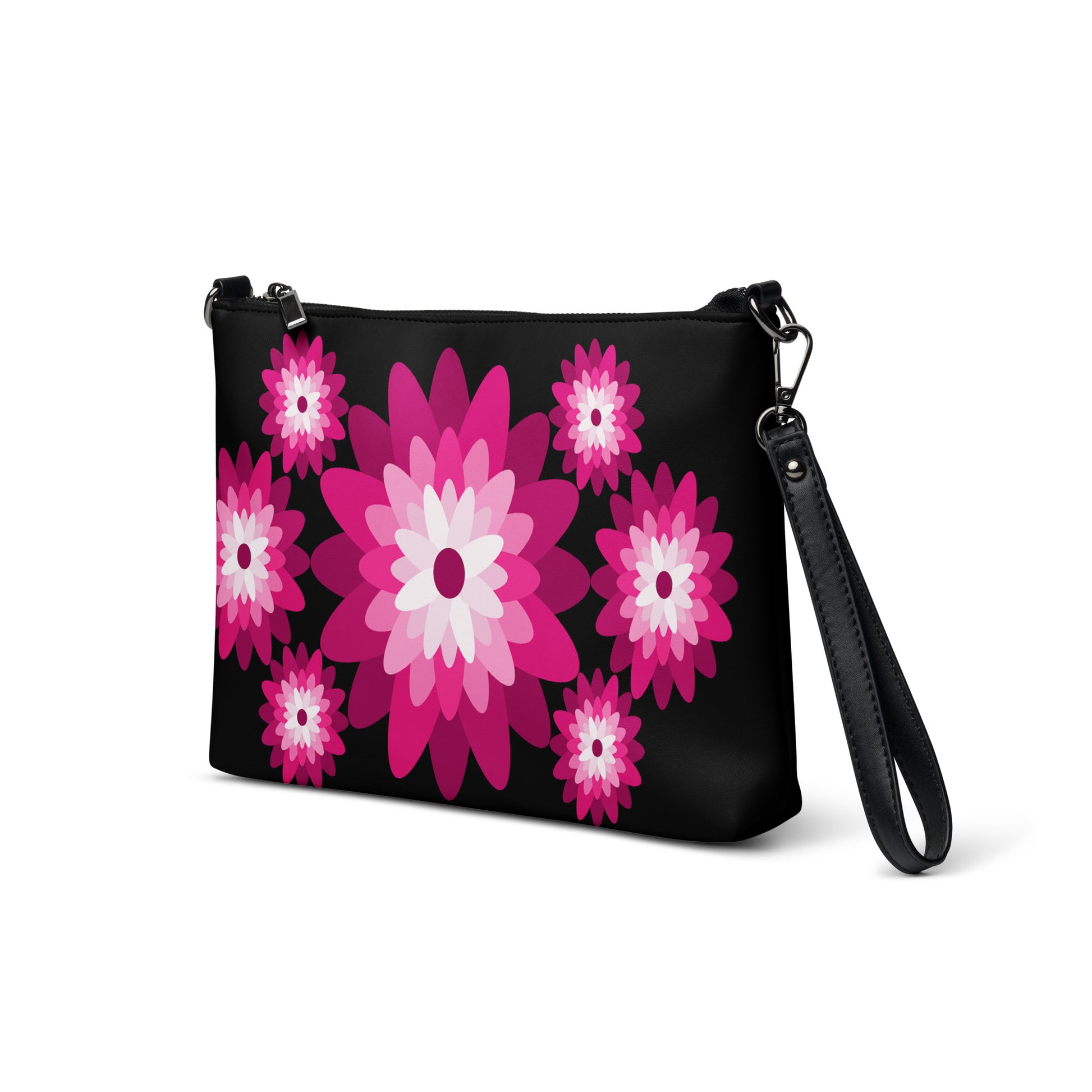 Pink Blooms at Midnight Purse Handbag all-over-print-crossbody-bag-black-left-front-668d96d4f40f1