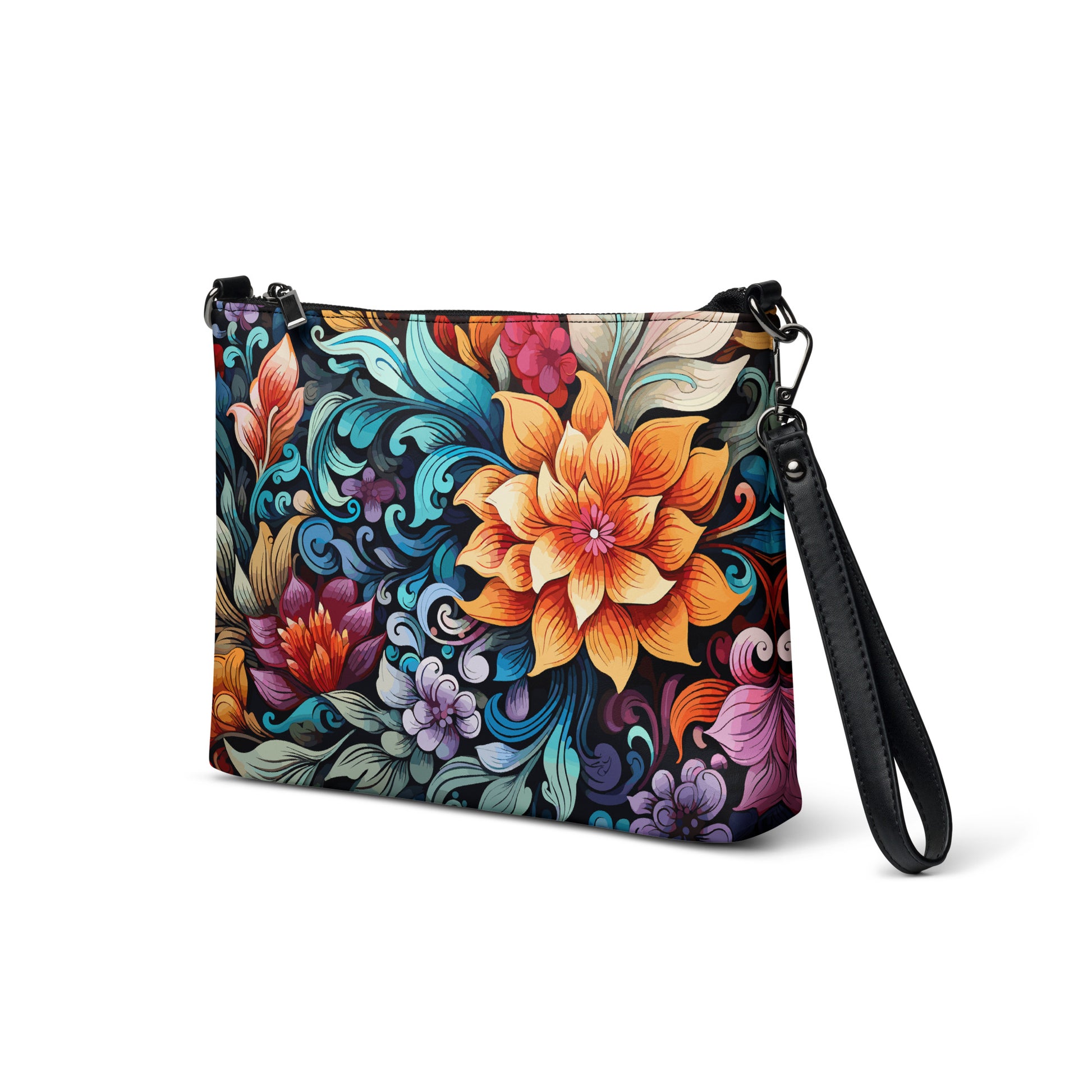 Modern Floral Purse Handbag all-over-print-crossbody-bag-black-left-front-668d9e6d50c7e