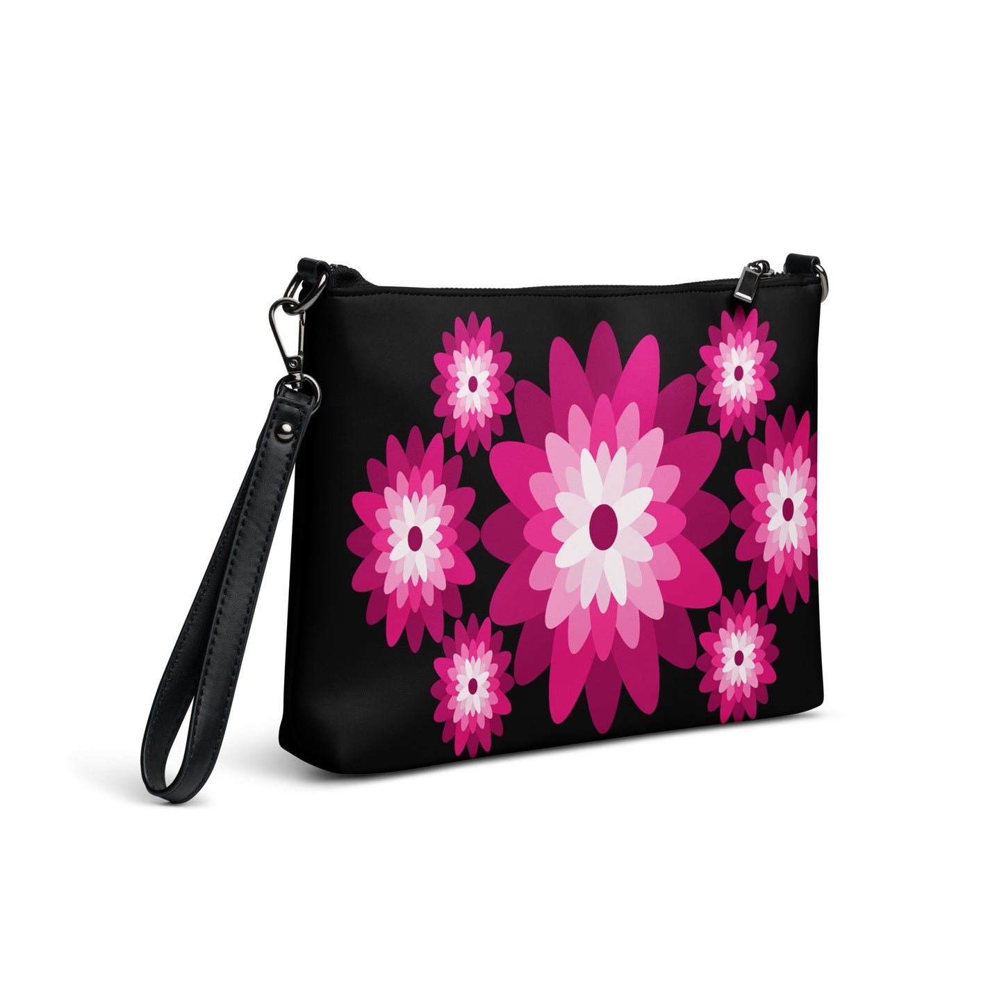 Pink Blooms at Midnight Purse Handbag all-over-print-crossbody-bag-black-right-back-668d96d5001ff