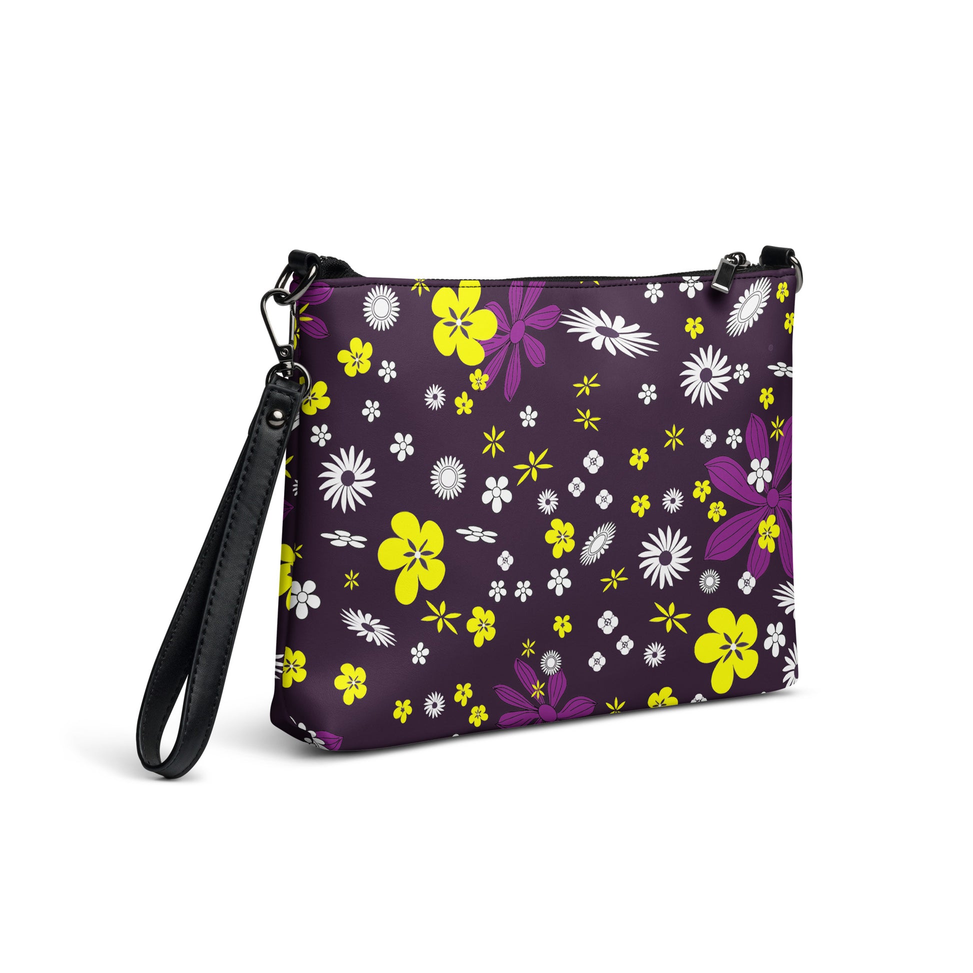 Purple and Yellow Floral Purse Handbag all-over-print-crossbody-bag-black-right-back-668d9d6d253a7