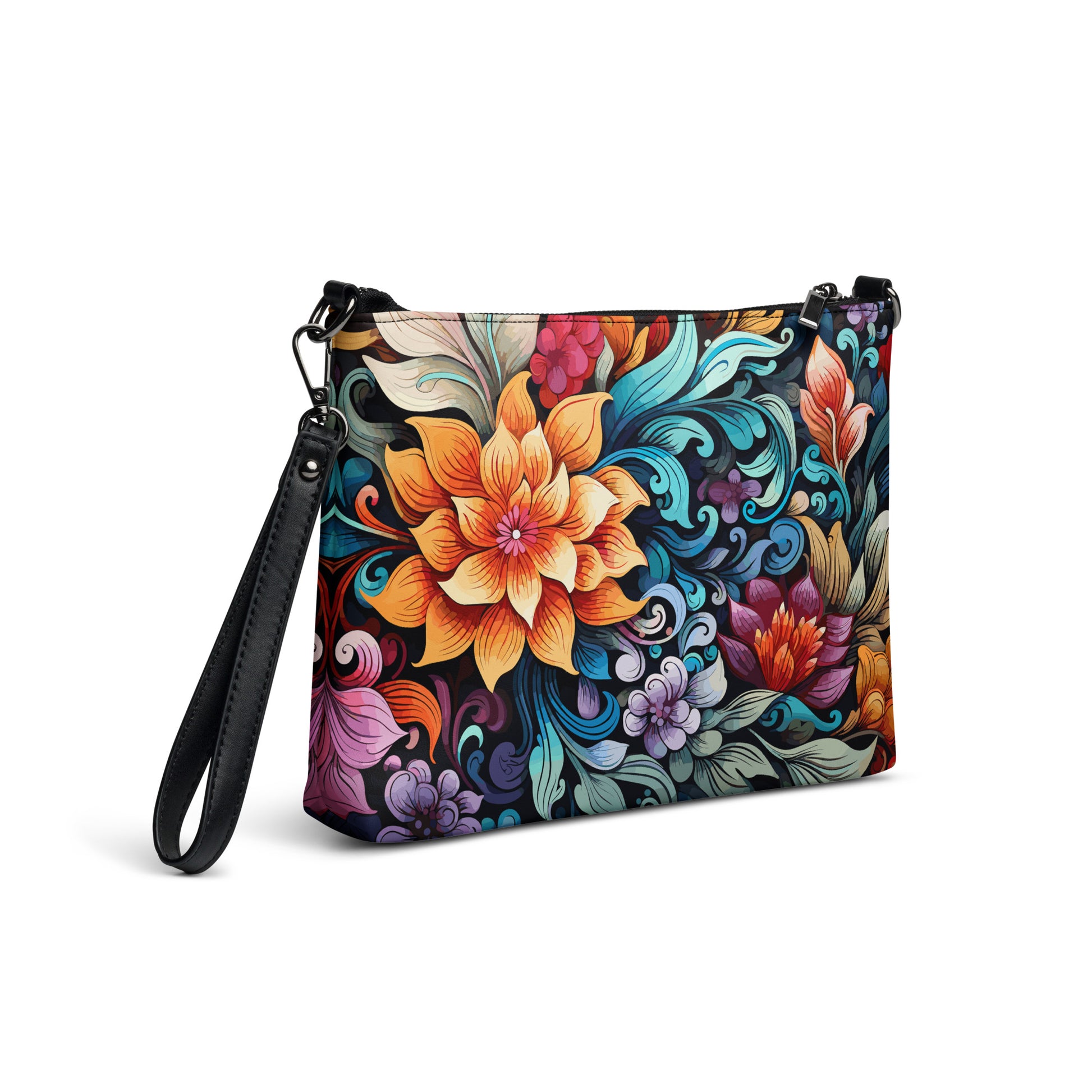 Modern Floral Purse Handbag all-over-print-crossbody-bag-black-right-back-668d9e6d50f71