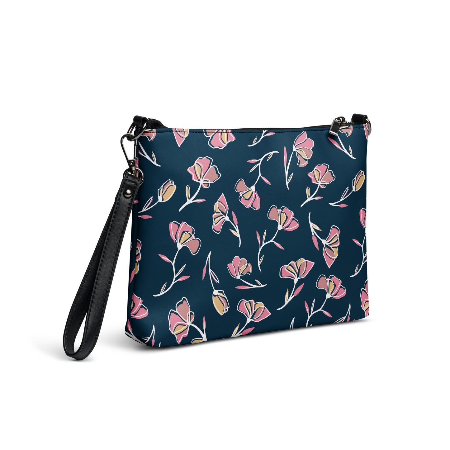 Blue and Pink Mod Flowers Purse Handbag all-over-print-crossbody-bag-black-right-back-668d9eb8ab273