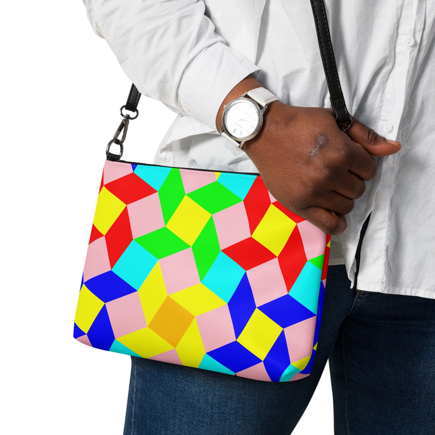 Mosaic Color Patch Purse Handbag all-over-print-crossbody-bag-white-back-668d8e9e59950