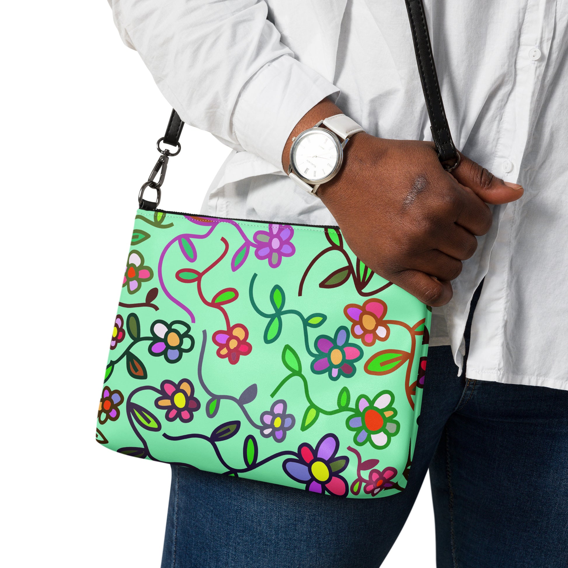 Flowers of Green Purse Handbag all-over-print-crossbody-bag-white-back-668d9742de923