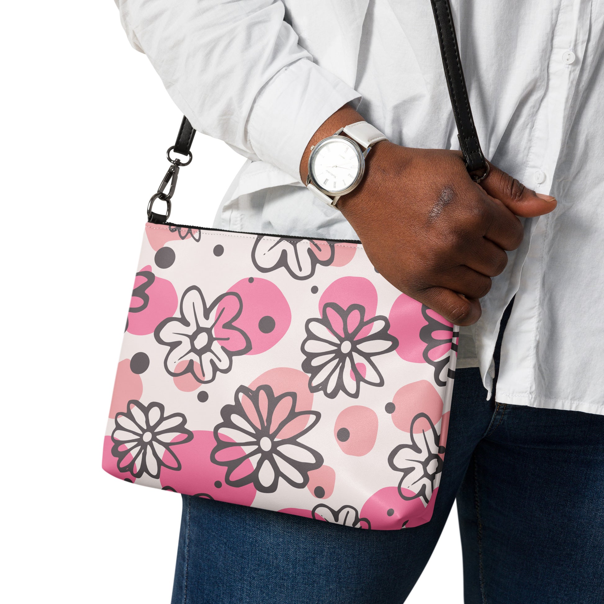 Abstract Pink Daisies Purse Handbag all-over-print-crossbody-bag-white-back-668d98bfb1a78