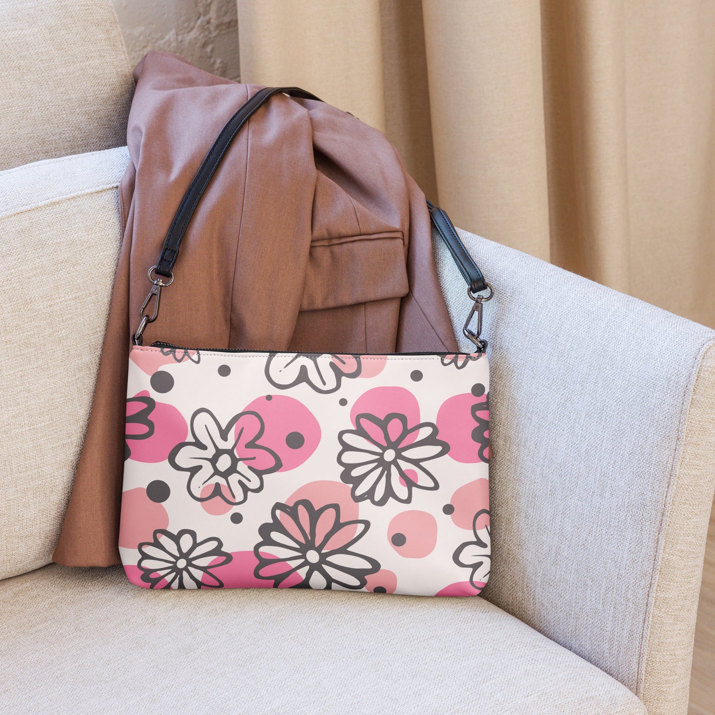 Abstract Pink Daisies Purse Handbag all-over-print-crossbody-bag-white-back-668d98bfb1bfa