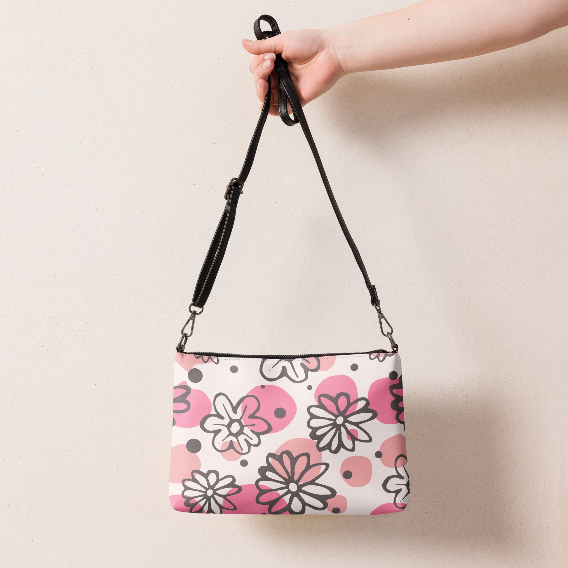 Abstract Pink Daisies Purse Handbag all-over-print-crossbody-bag-white-back-668d98bfb1d72