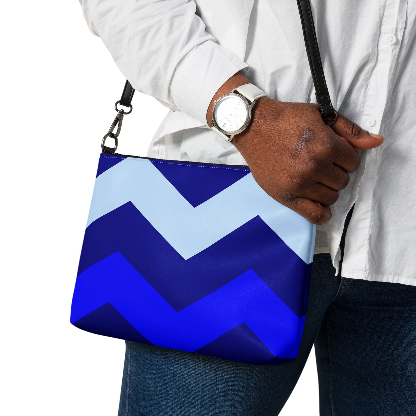 Chevron in Blue Purse Handbag all-over-print-crossbody-bag-white-back-668d99f0d38a2