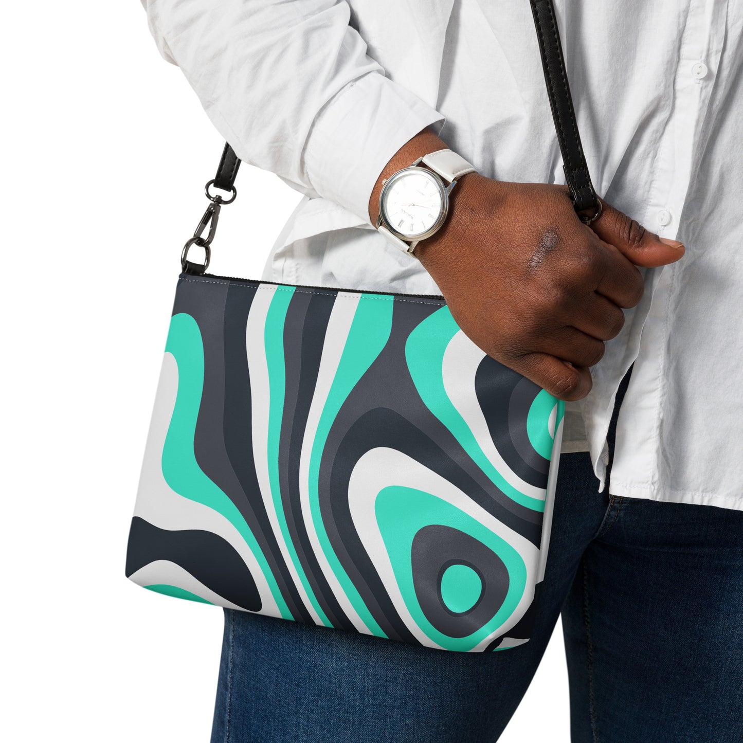 Abstract Vintage Teal Waves Purse Handbag all-over-print-crossbody-bag-white-back-668d9c086952c