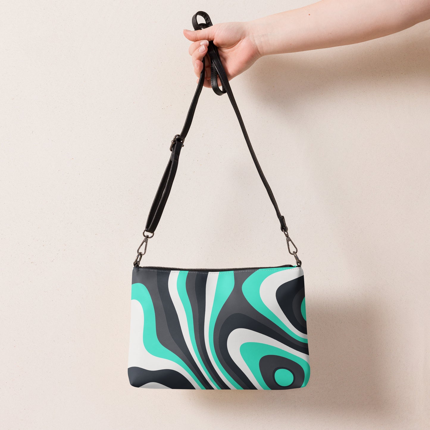 Abstract Vintage Teal Waves Purse Handbag all-over-print-crossbody-bag-white-back-668d9c0869607