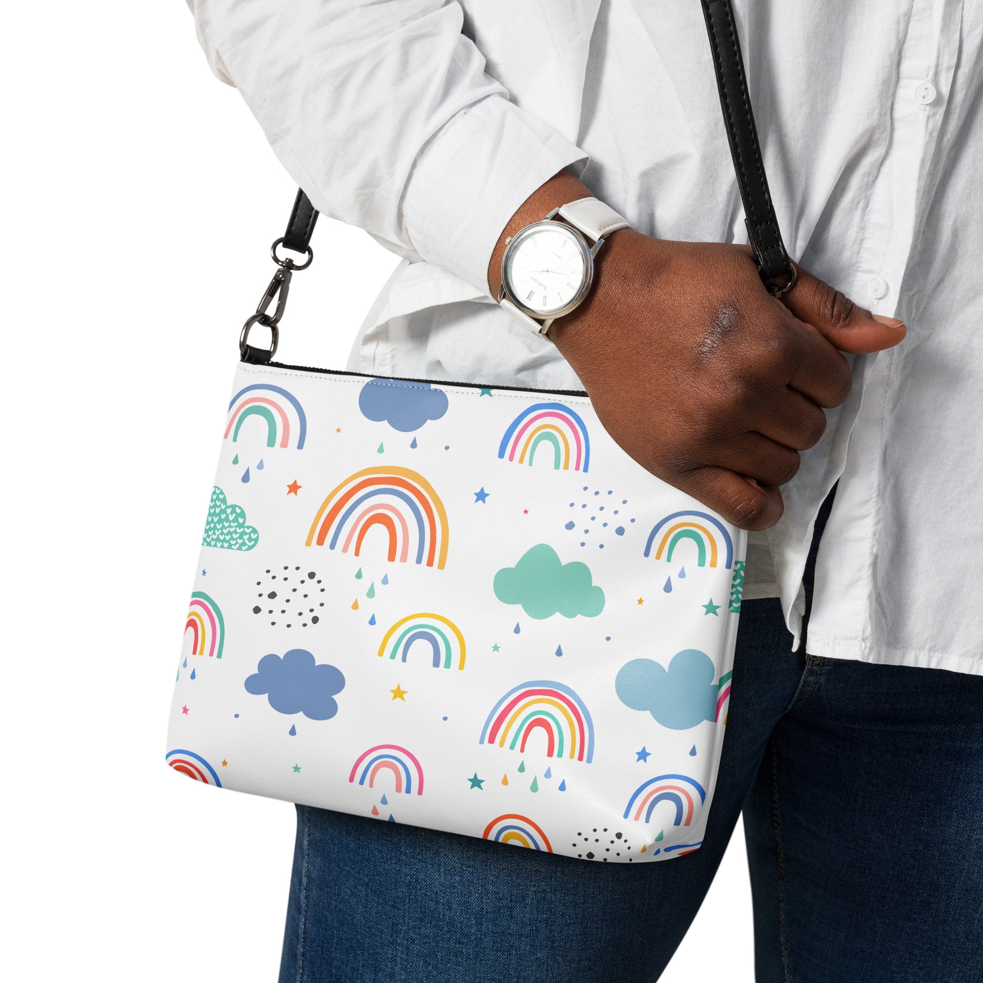 Rainbows and Clouds Purse Handbag all-over-print-crossbody-bag-white-back-668da116d75eb