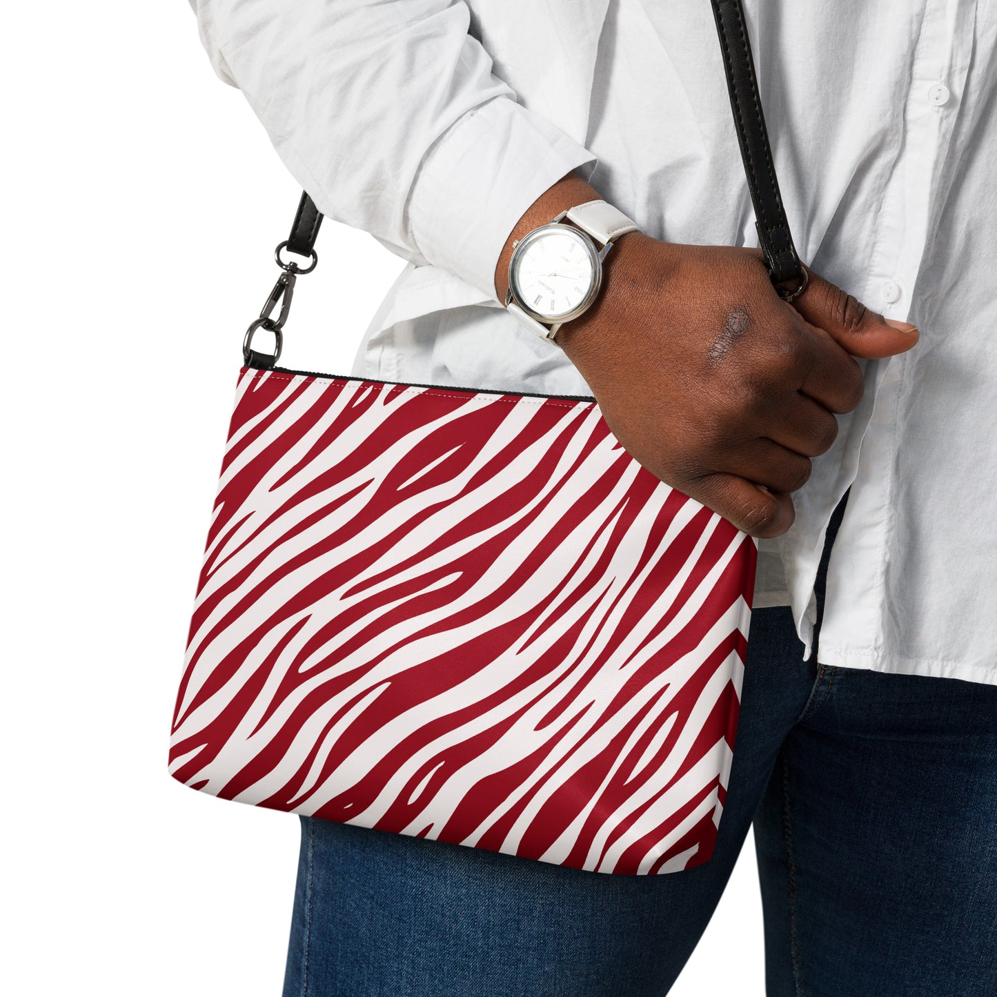 Red Zebra Print Purse Handbag all-over-print-crossbody-bag-white-front-668d9e1f8c036