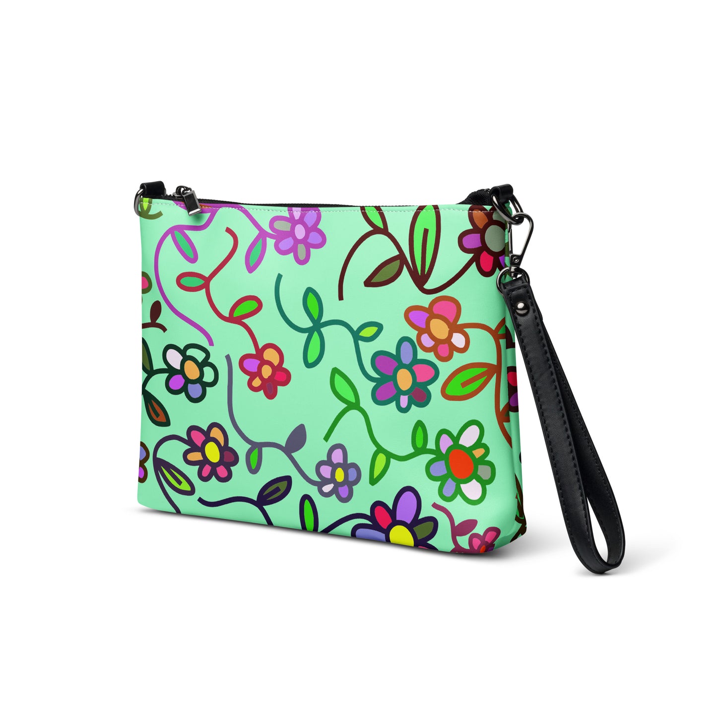 Flowers of Green Purse Handbag all-over-print-crossbody-bag-white-left-front-668d9742ded76