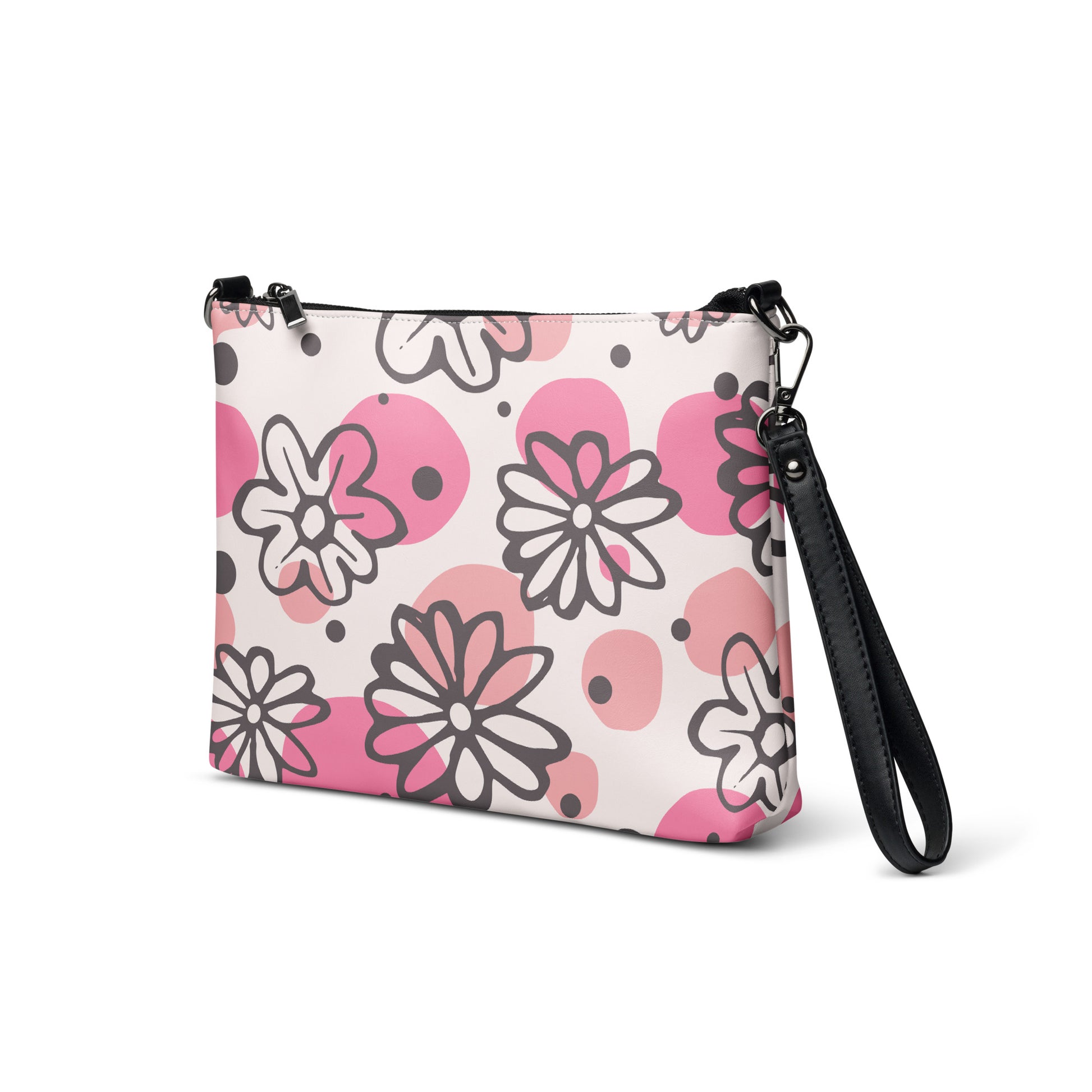 Abstract Pink Daisies Purse Handbag all-over-print-crossbody-bag-white-left-front-668d98bfb2155