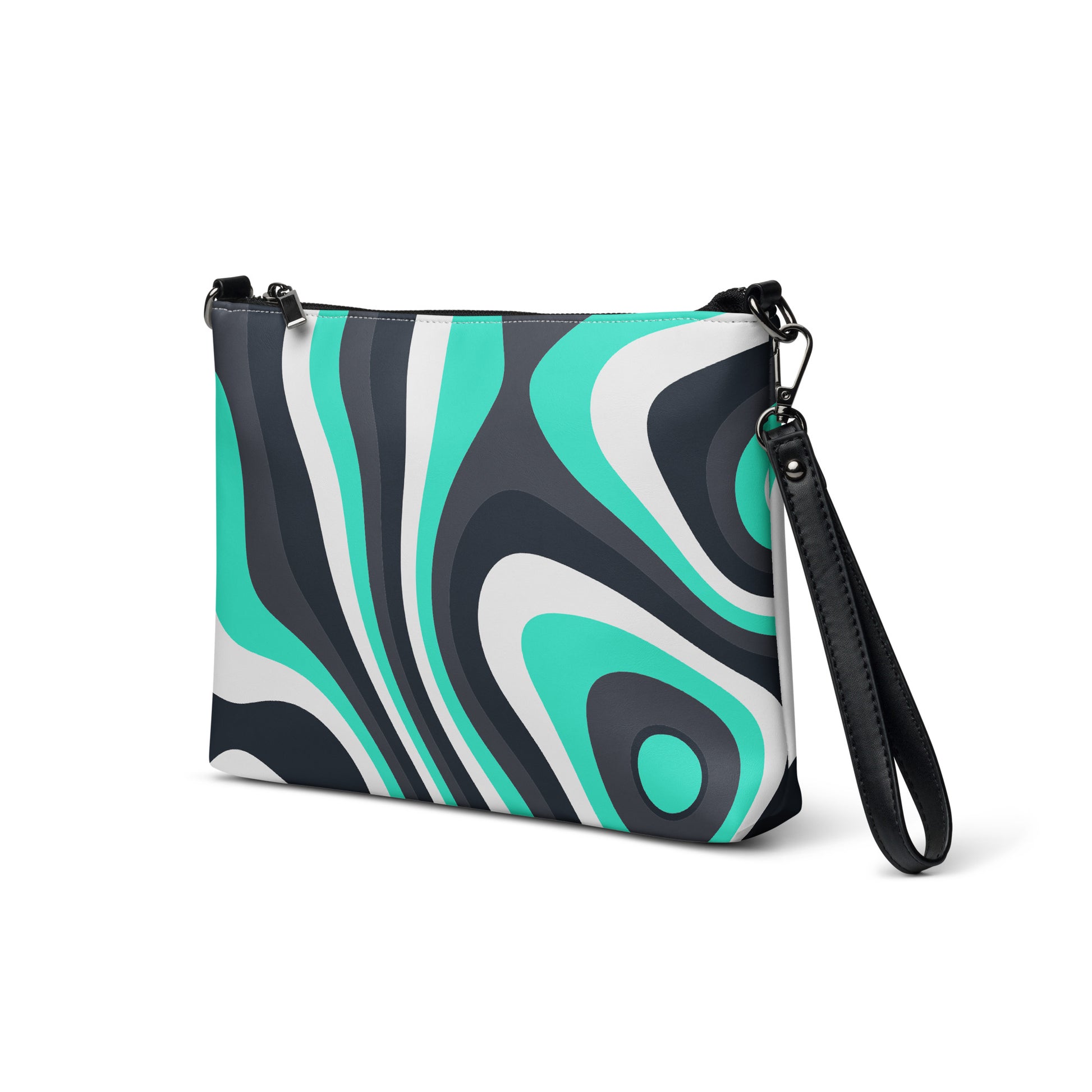 Abstract Vintage Teal Waves Purse Handbag all-over-print-crossbody-bag-white-left-front-668d9c08697a4