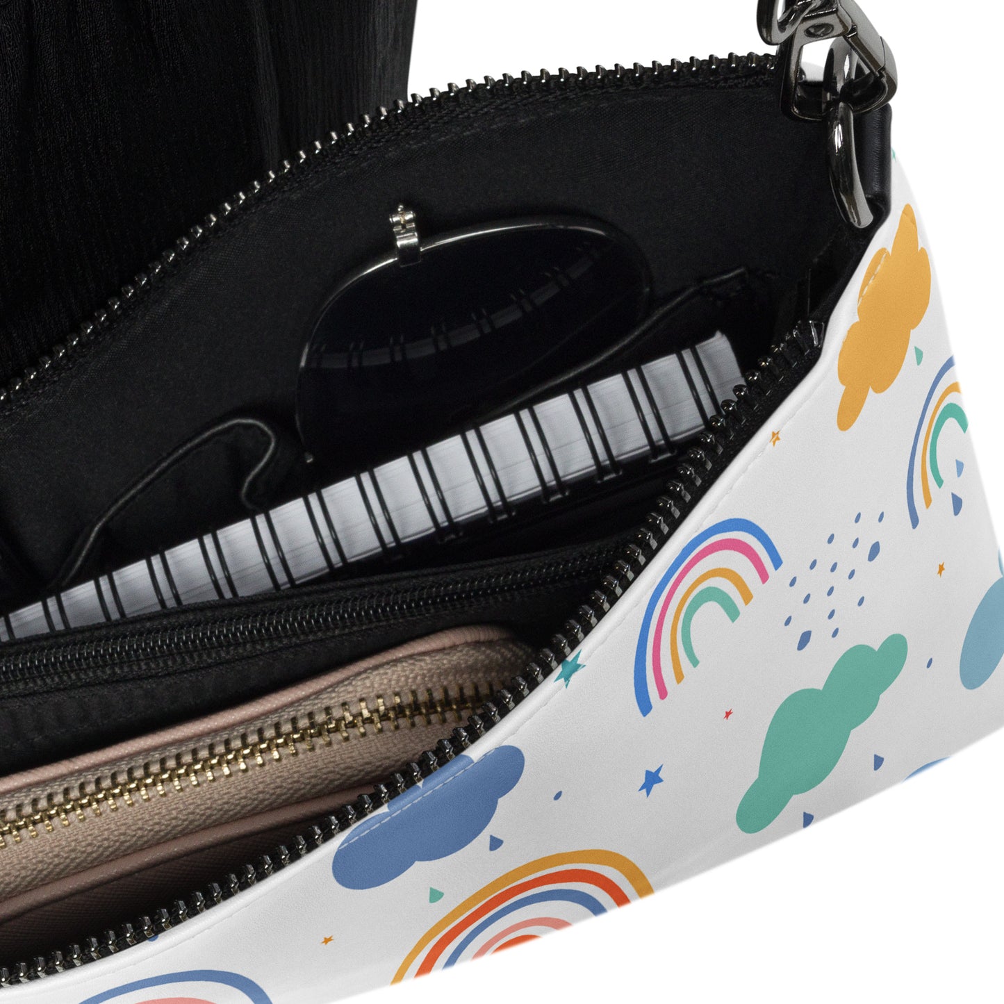 Rainbows and Clouds Purse Handbag all-over-print-crossbody-bag-white-product-details-2-668da116d743a