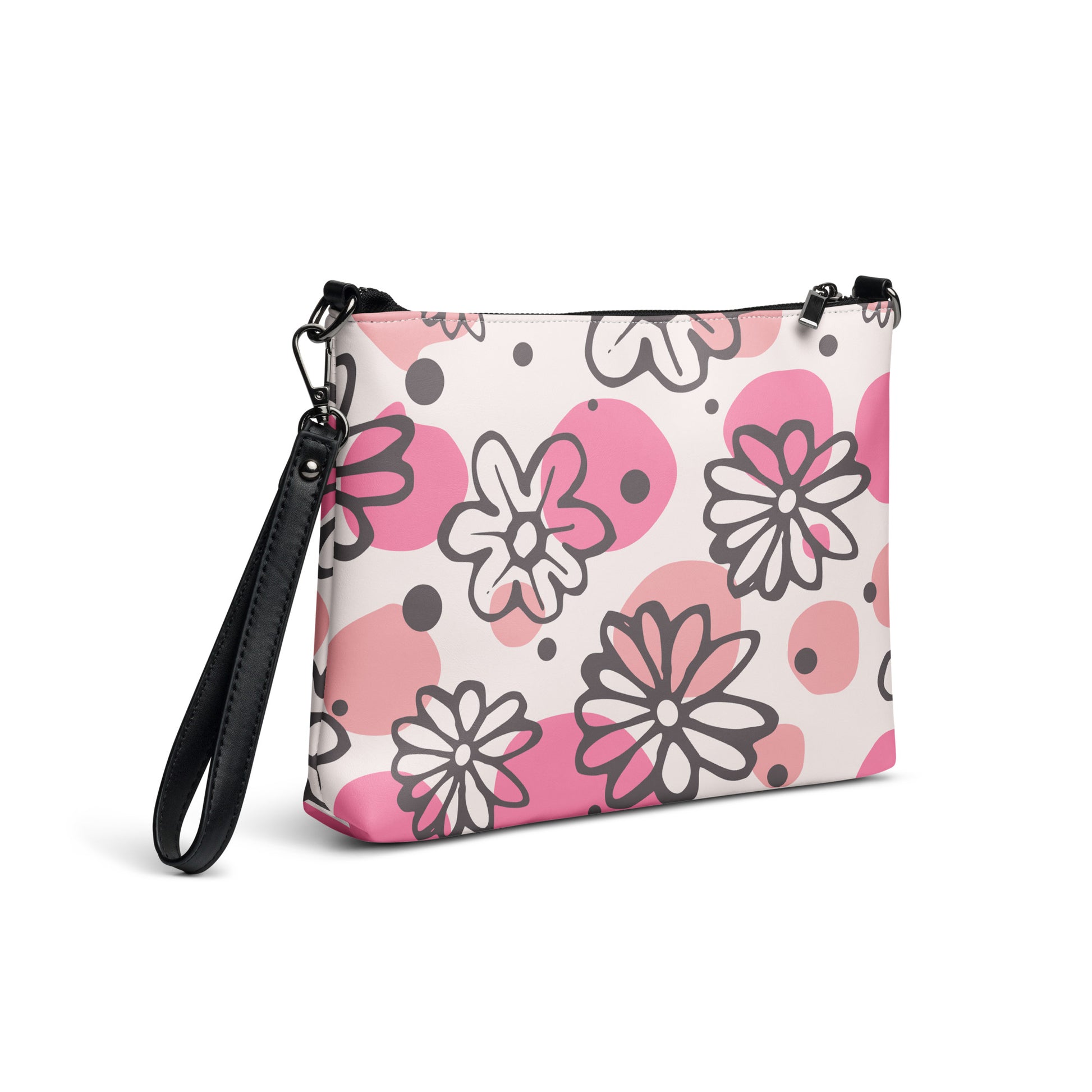 Abstract Pink Daisies Purse Handbag all-over-print-crossbody-bag-white-right-back-668d98bfb2453