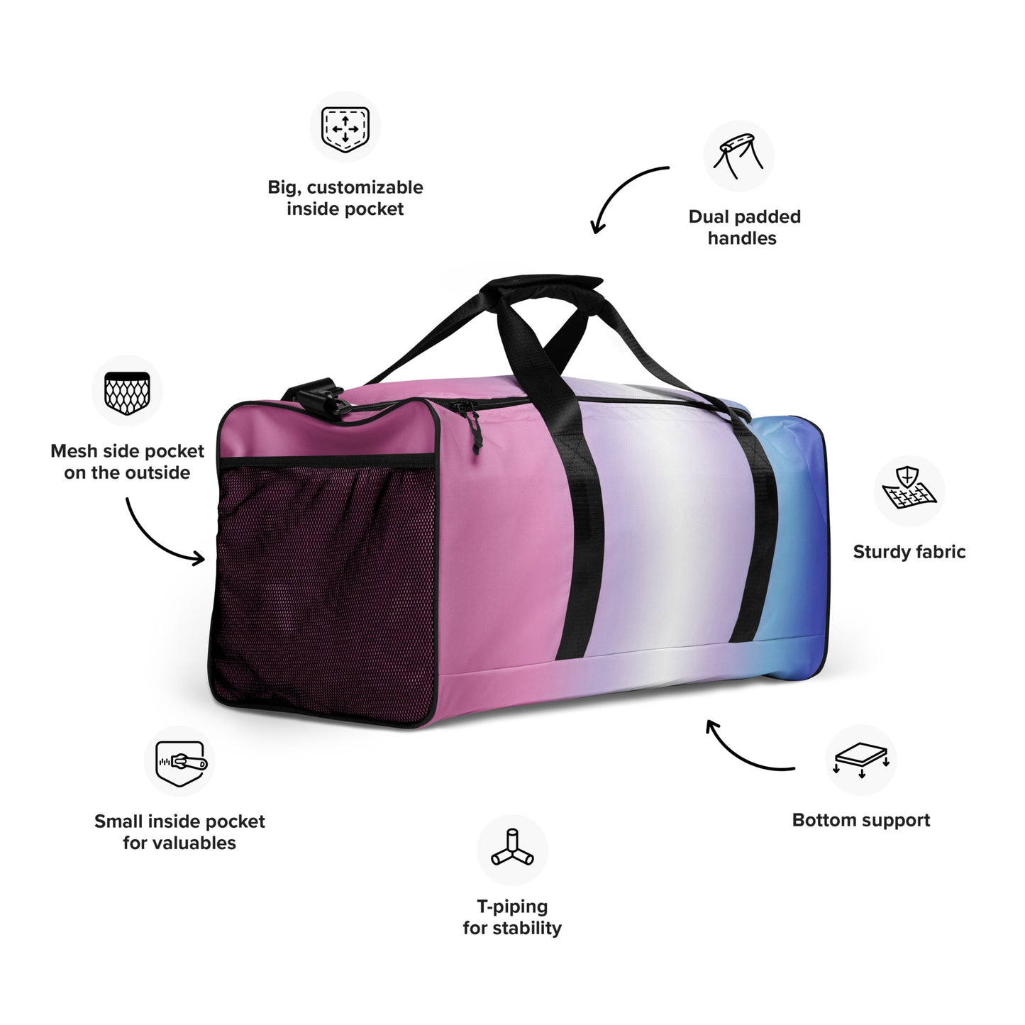 Bigender Pride Weekender Duffle Bag in Ombre all-over-print-duffle-bag-white-right-front-654bb9165f59a