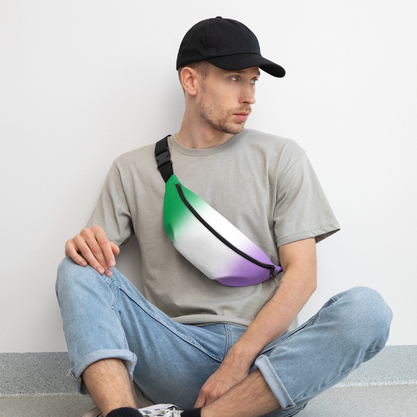 Genderqueer Pride Crossbody Fanny Pack - Ombre all-over-print-fanny-pack-white-front-64908380aa366