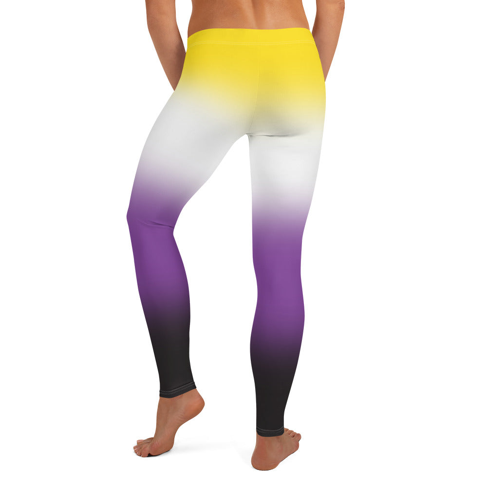 Nonbinary Enby Pride Women's Leggings Yoga Pants in Ombre all-over-print-leggings-white-back-64cadd8e02822