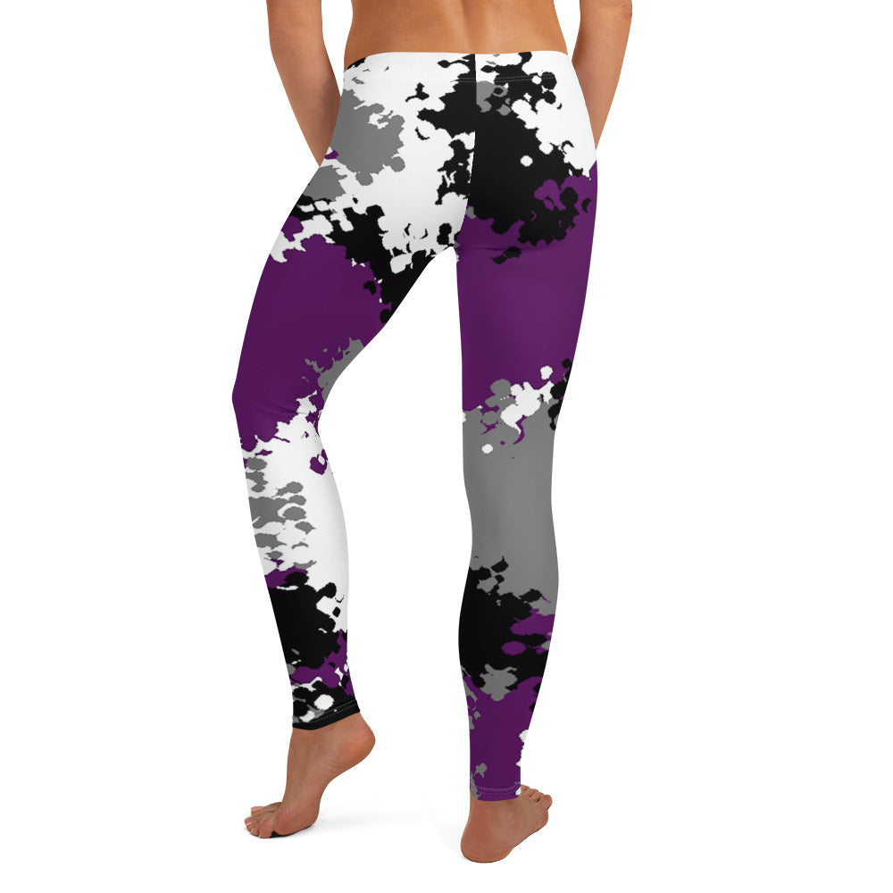 Asexual Ace Pride Women's Leggings Yoga Pants in Camo all-over-print-leggings-white-back-64cc465c732f2