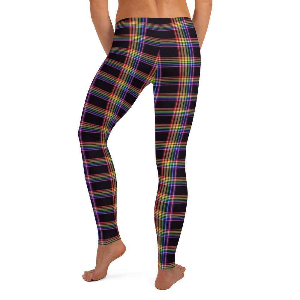 LGBTQ Pride Women's Leggings Yoga Pants - Plaid all-over-print-leggings-white-back-652f1c2f21411